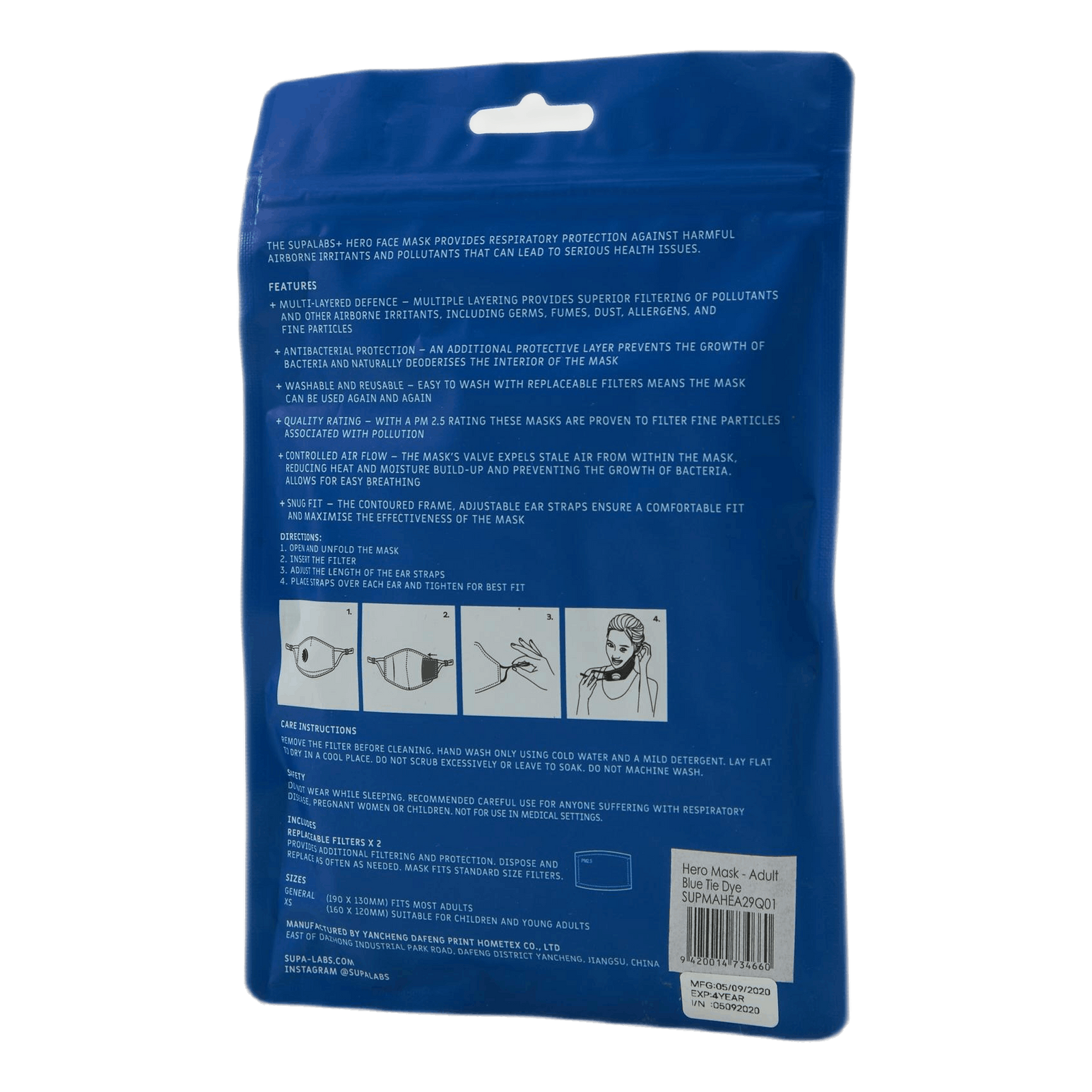 Li Adult Hero Mask Blue Tie Dy Blue Tie Dye