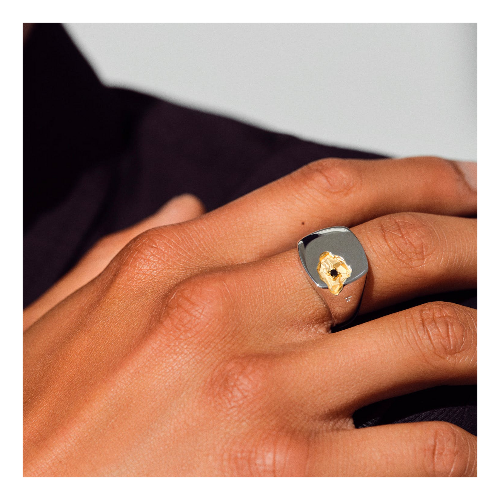 Mined Ring Large Black Diamond Gold