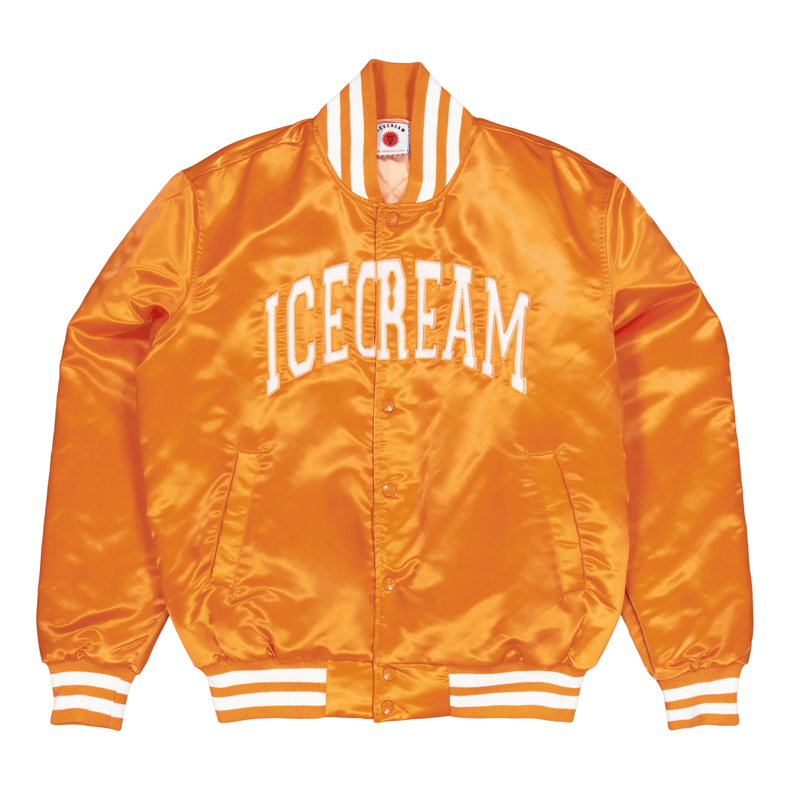 College Satin Bomber Jacket Orange