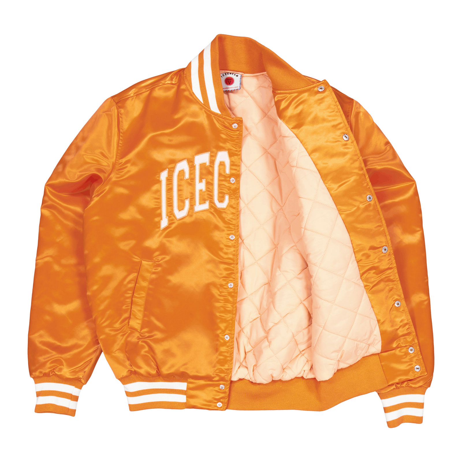 College Satin Bomber Jacket Orange