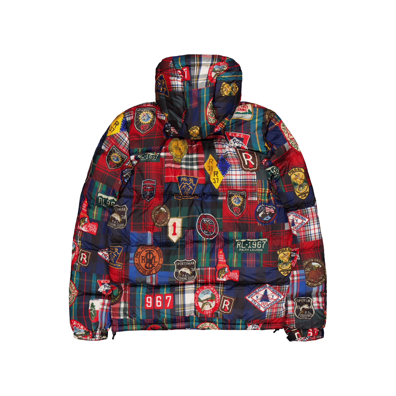 Water-Repellent Plaid-Print Down Coat Mountain Guide Patchwork