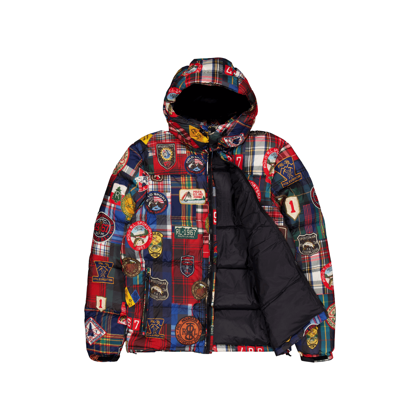 Water-Repellent Plaid-Print Down Coat Mountain Guide Patchwork