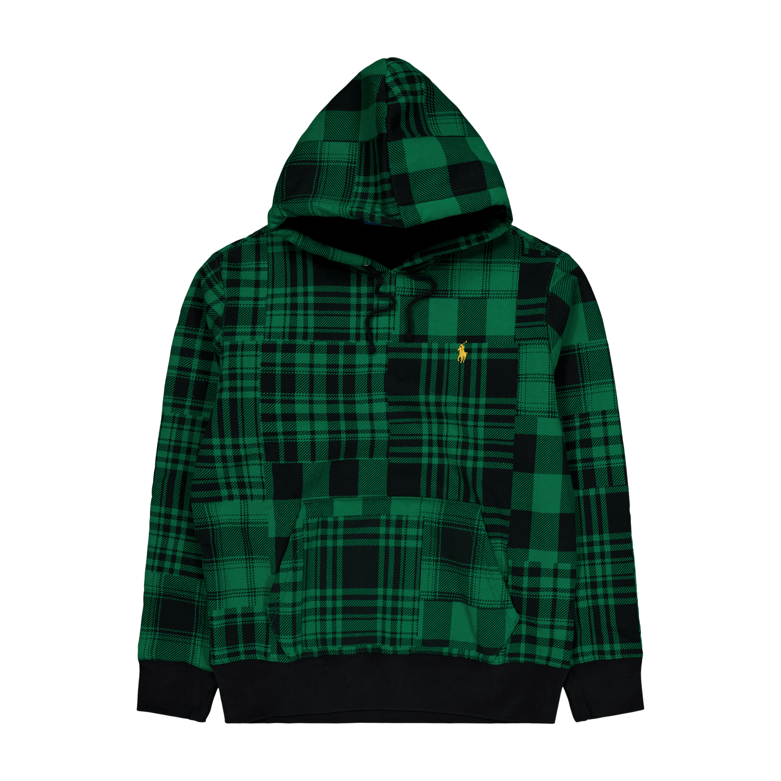 Plaid Pile Fleece Hoodie Athletic Green