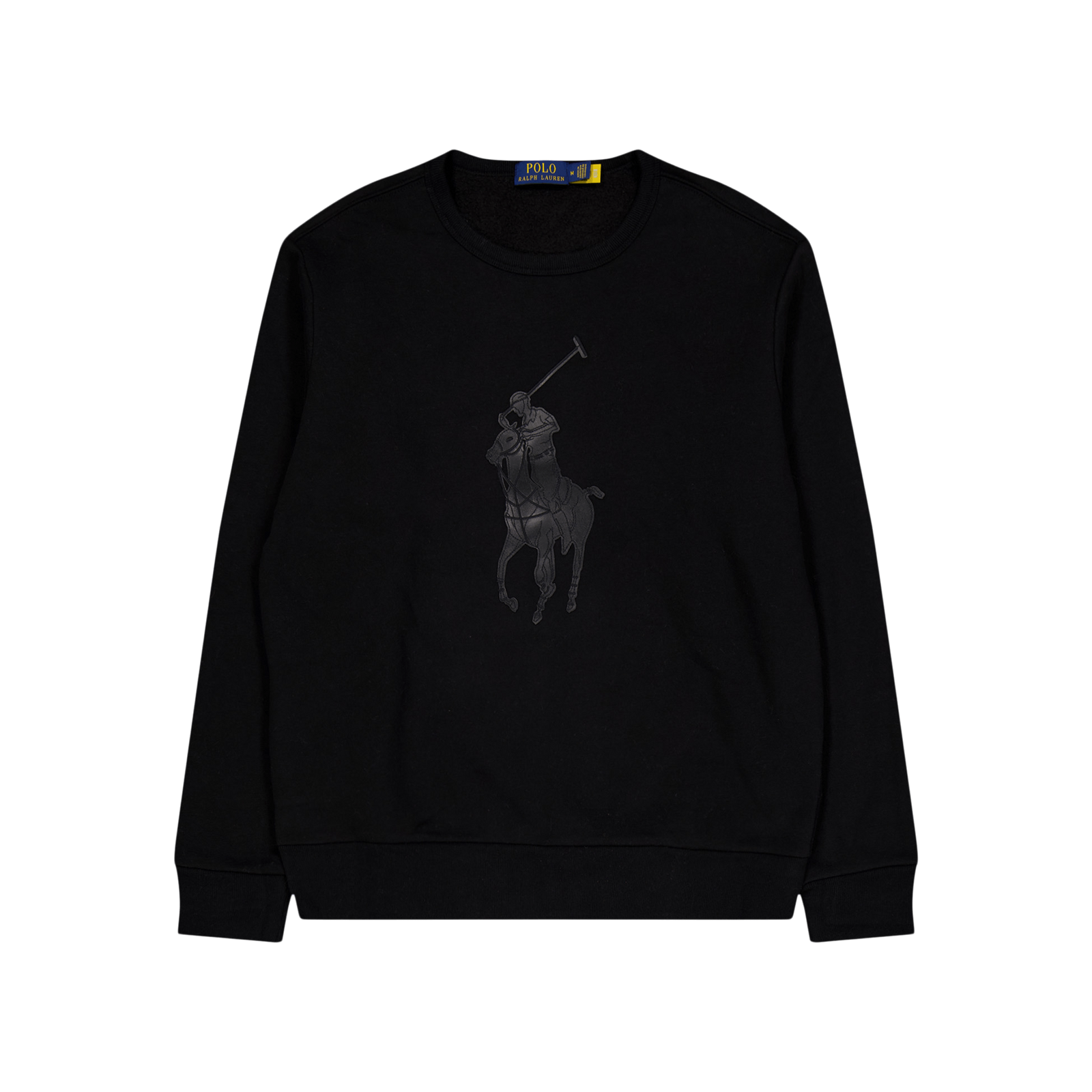 Leather Big Pony Fleece Sweatshirt Polo Black