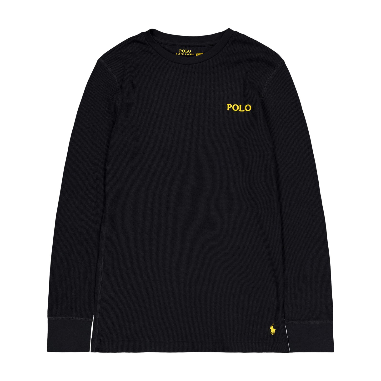 Waffle-Knit Crewneck Sleep Shirt Polo Black