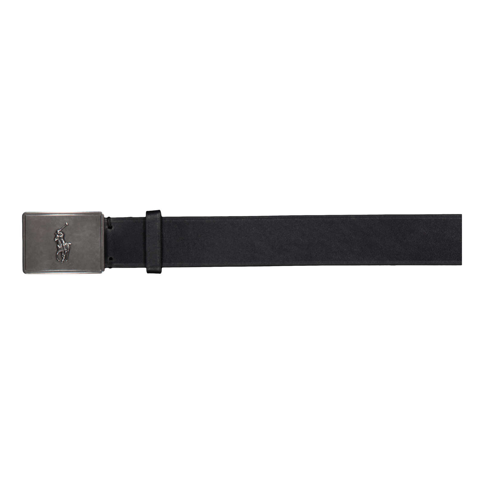 Pony Plaque Leather Belt Black