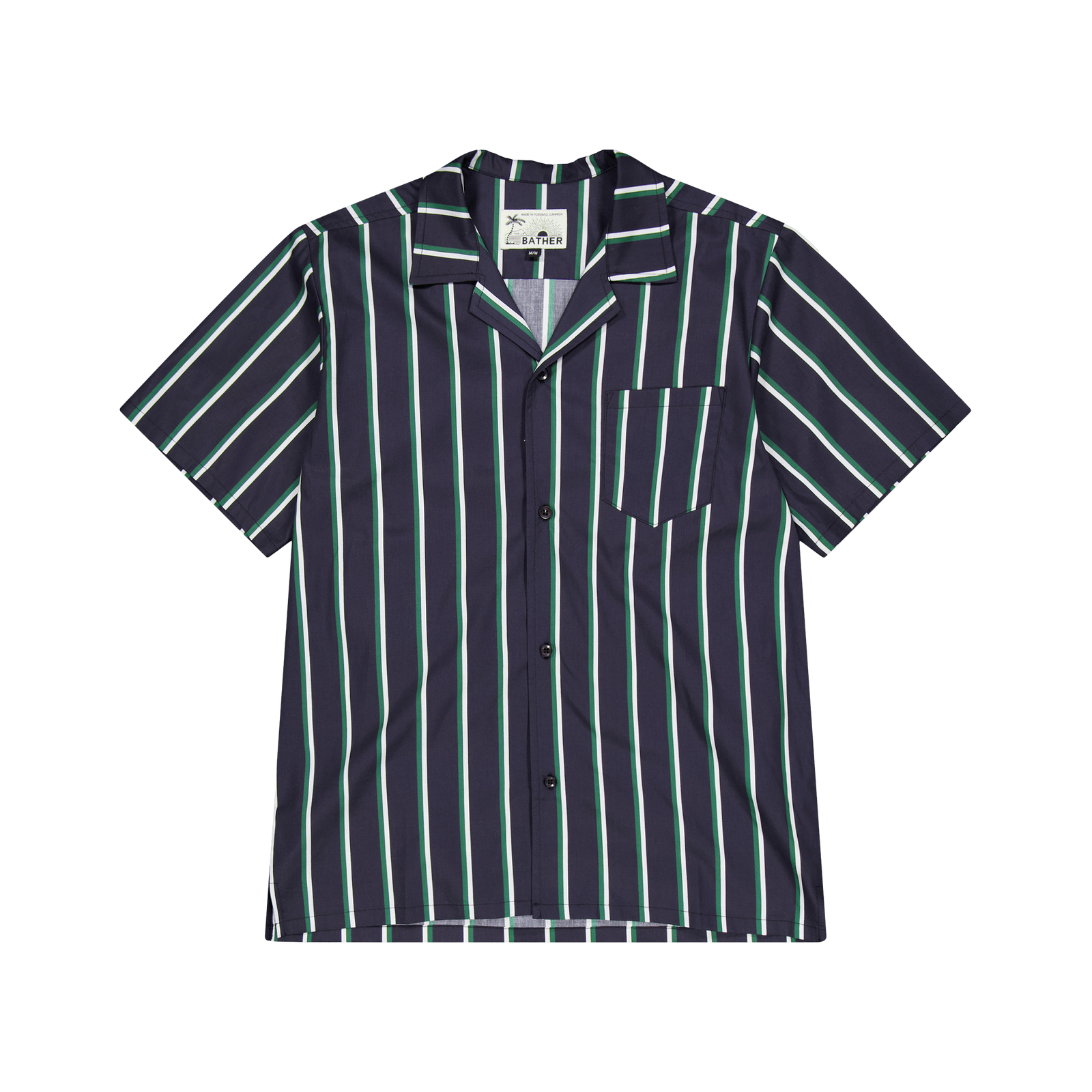 Fine Stripe Camp Shirt Green & White