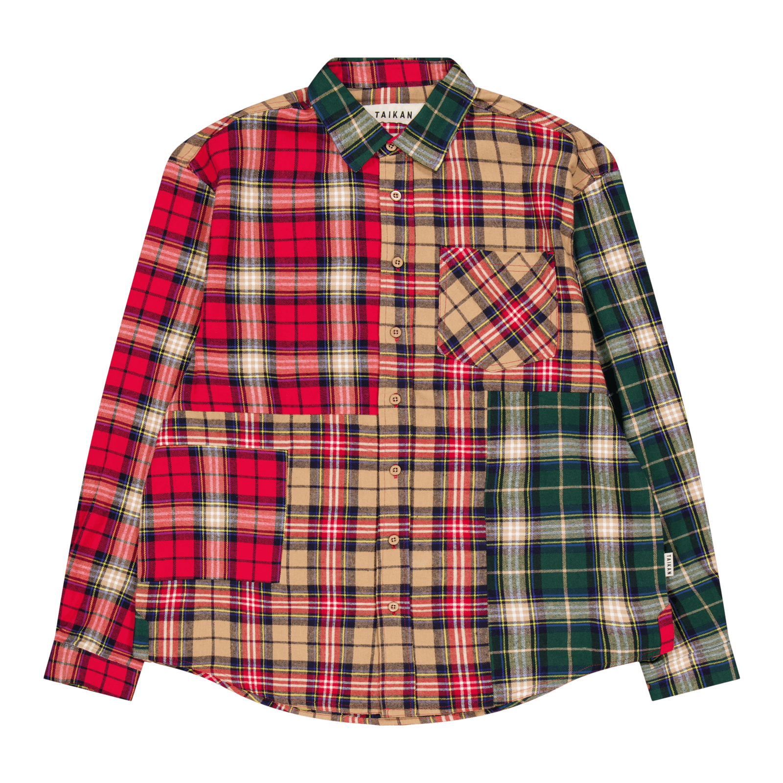 Patchwork L/s Shirt-sand/pine/ Sand/pine/red