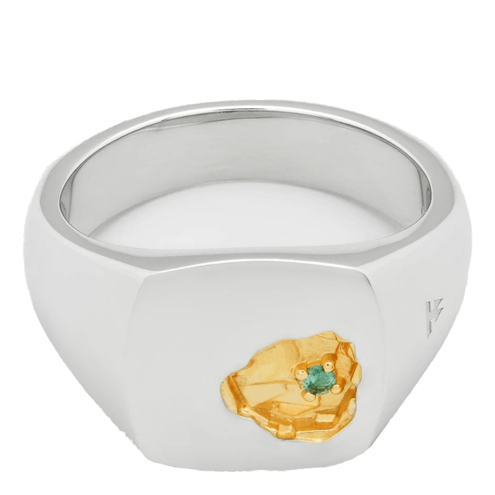 Mined Ring Small Emerald 925 Sterling Silver / 14k Gold