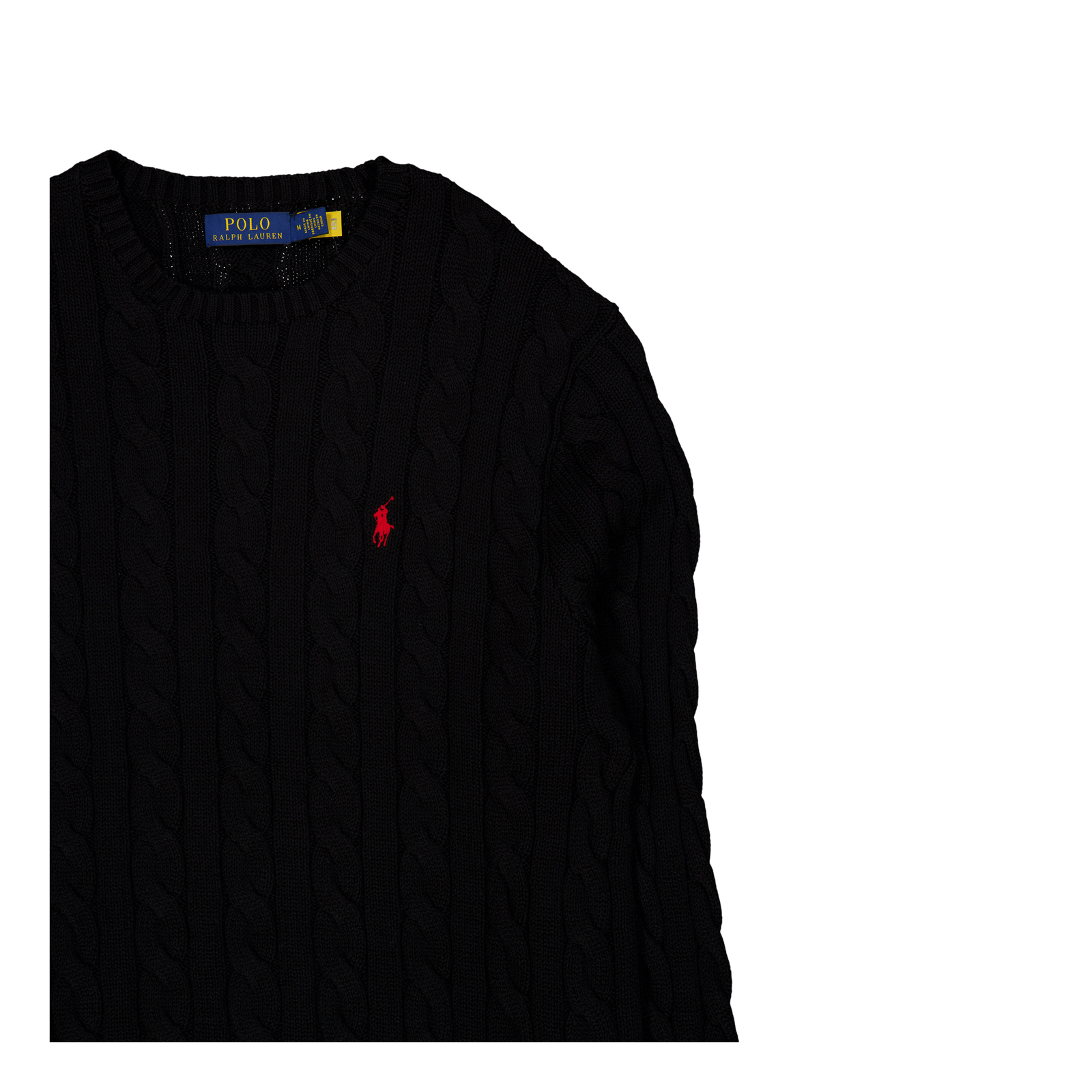 Cable-Knit Cotton Sweater Polo Black