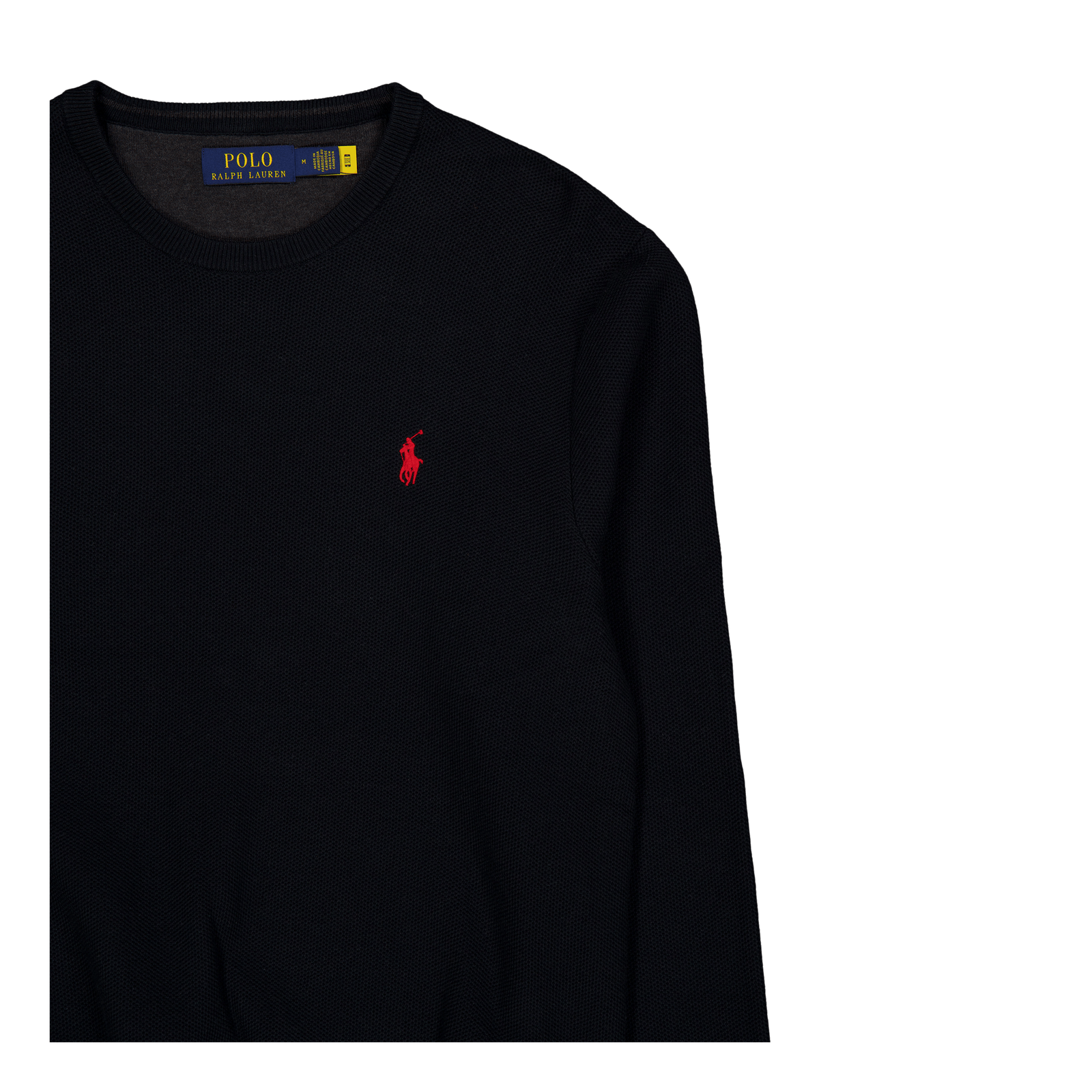 Textured Cotton Crewneck Sweater Polo Black