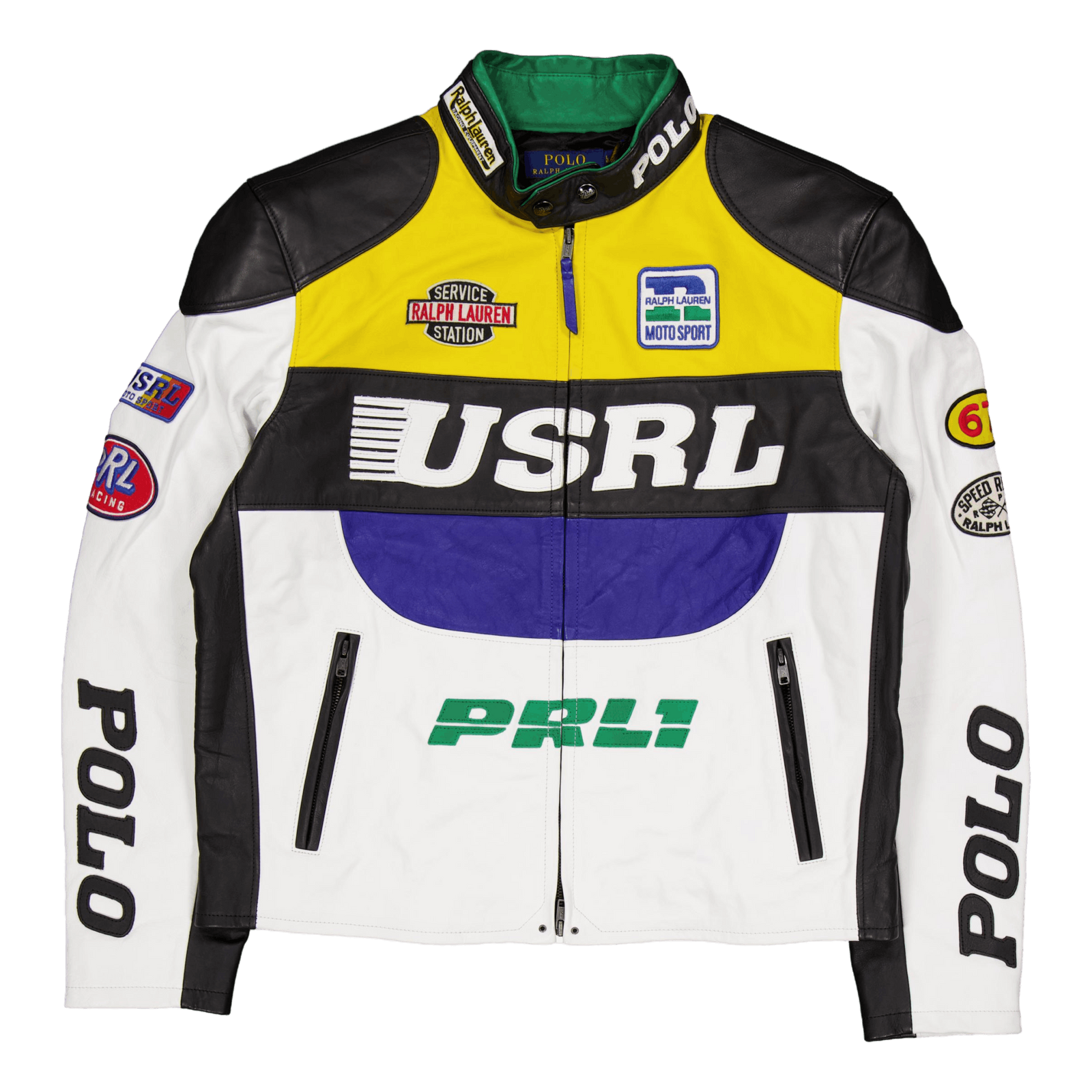 Leather Café Racer Jacket White Multi