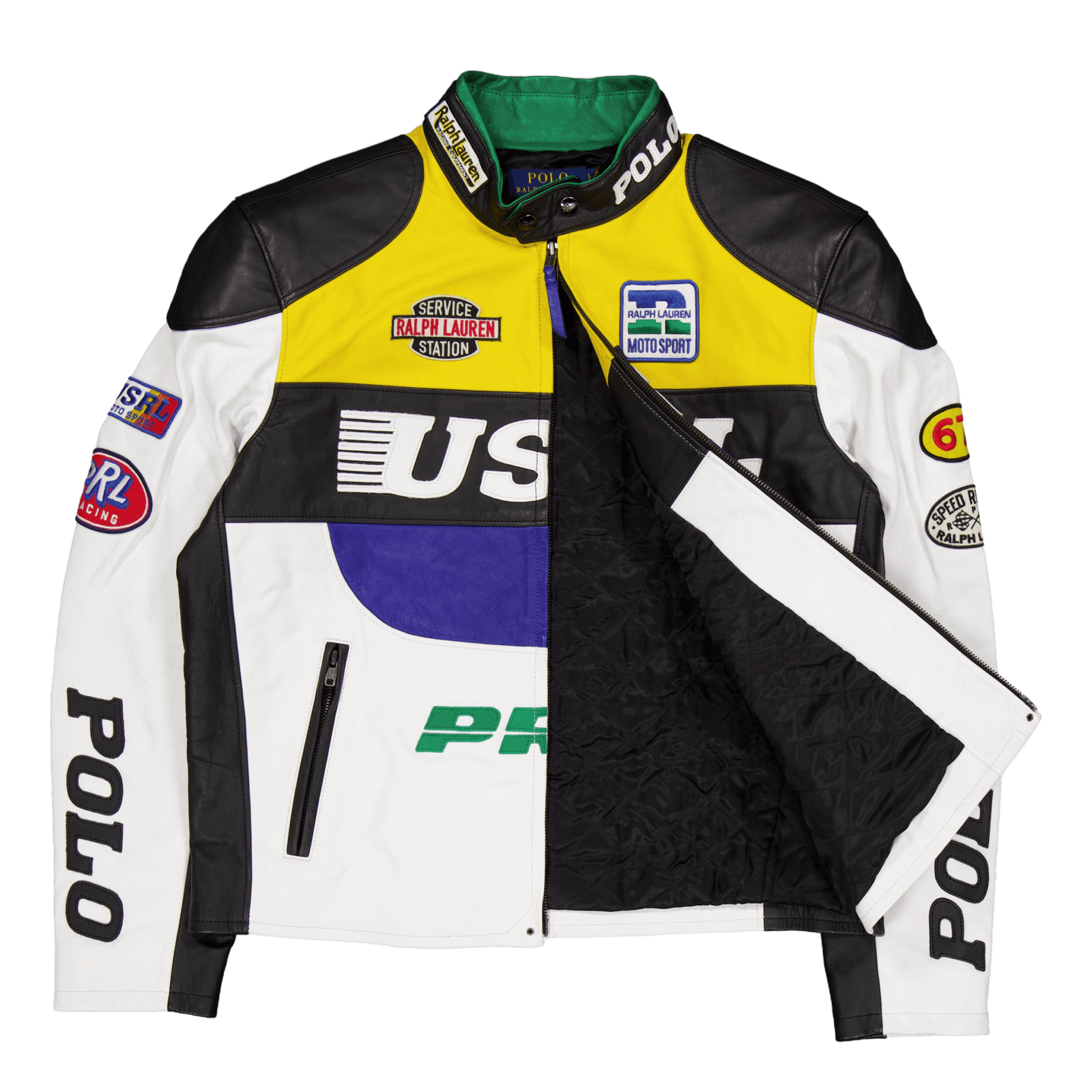 Leather Café Racer Jacket White Multi