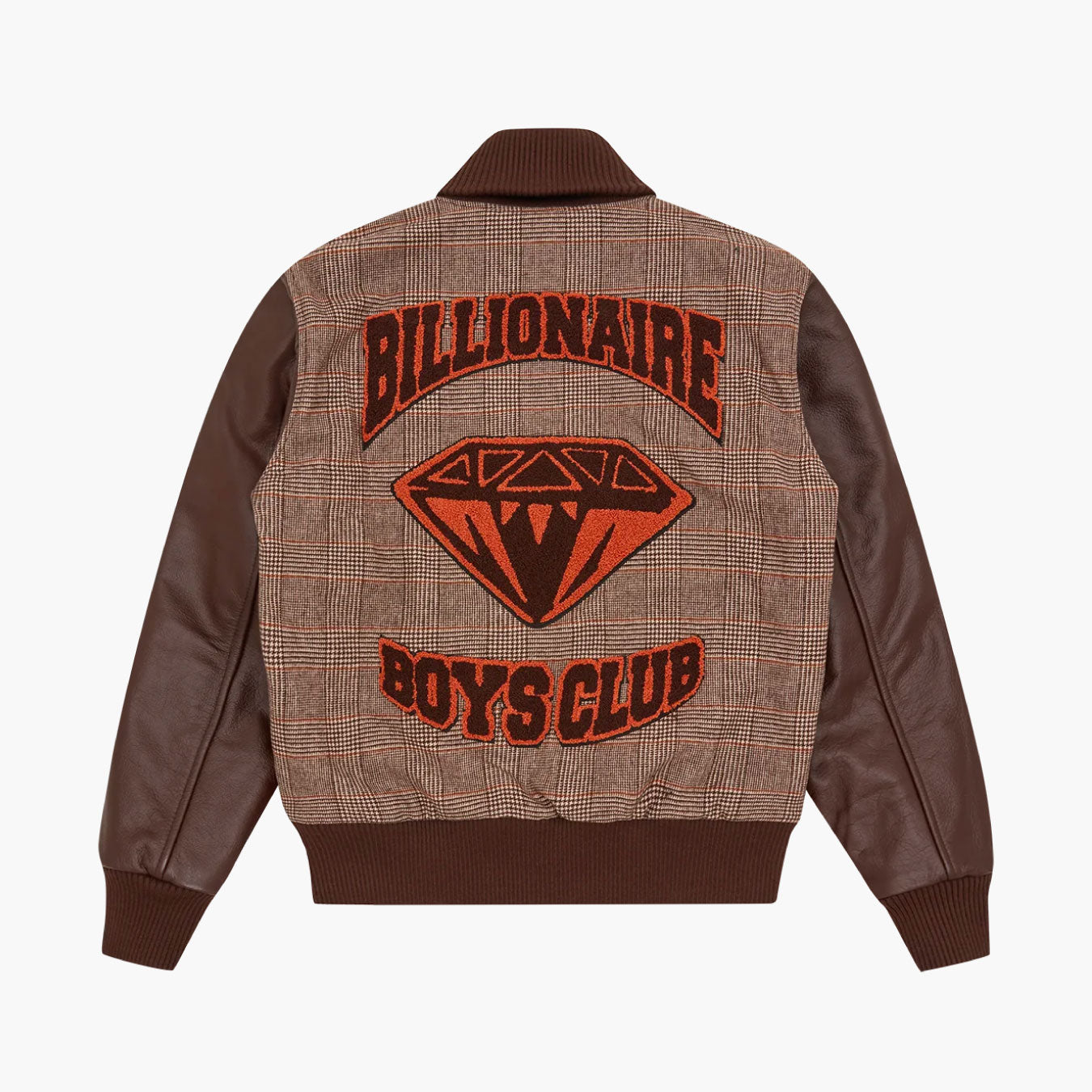 Leather Sleeve Varsity Jacket Brown Check