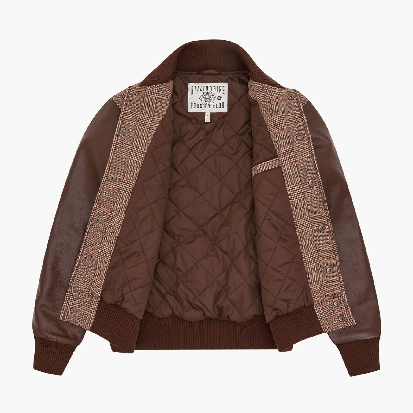 Leather Sleeve Varsity Jacket Brown Check
