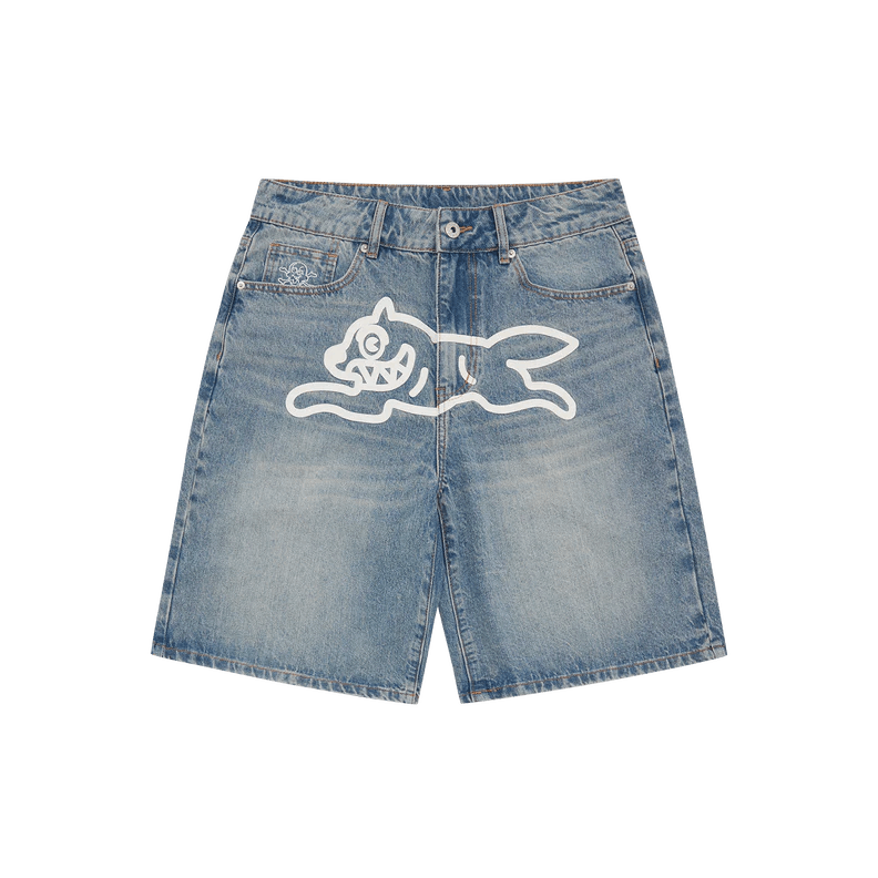 Running Dog Denim Shorts Washed Blue