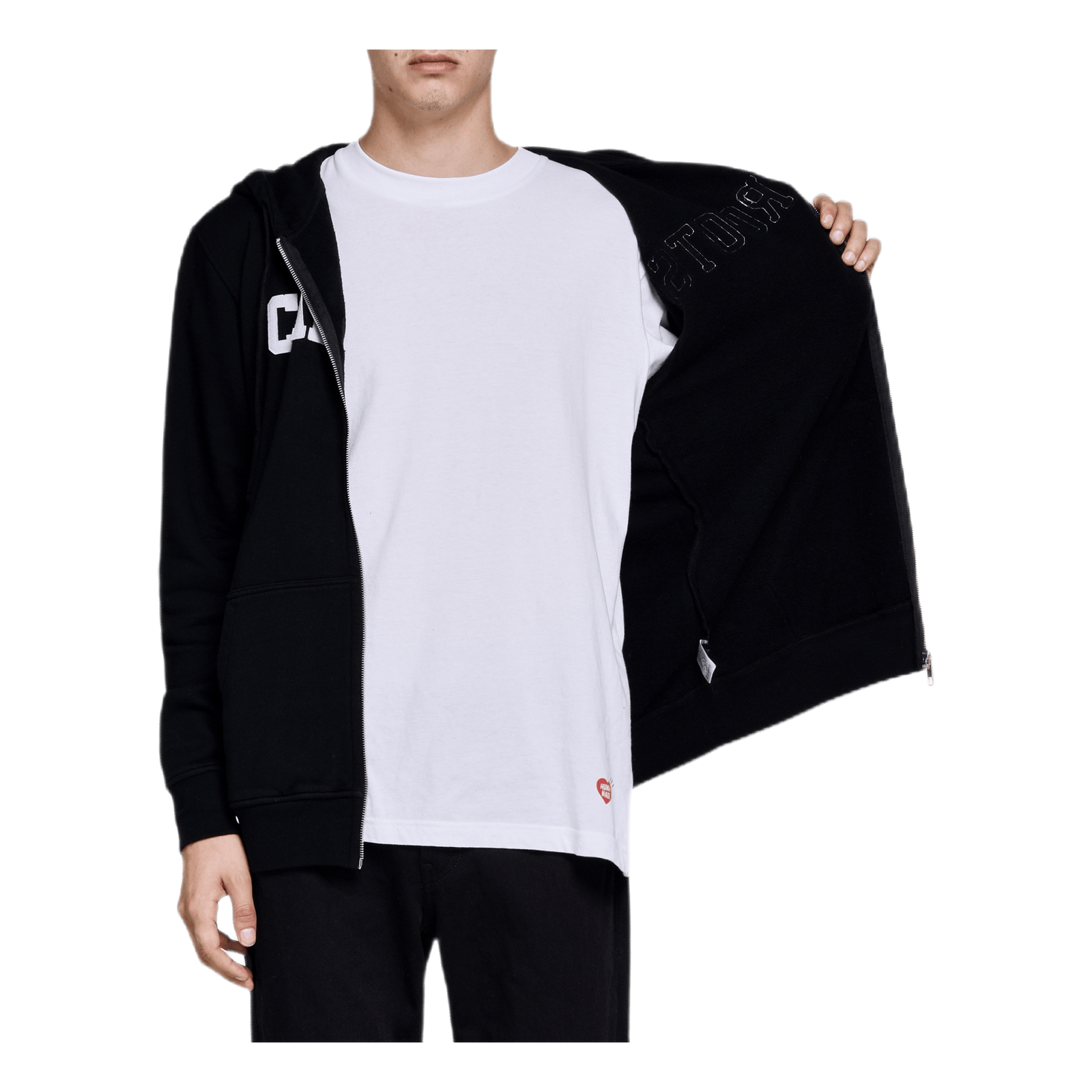 Felt Logo Zip Hoodie Black