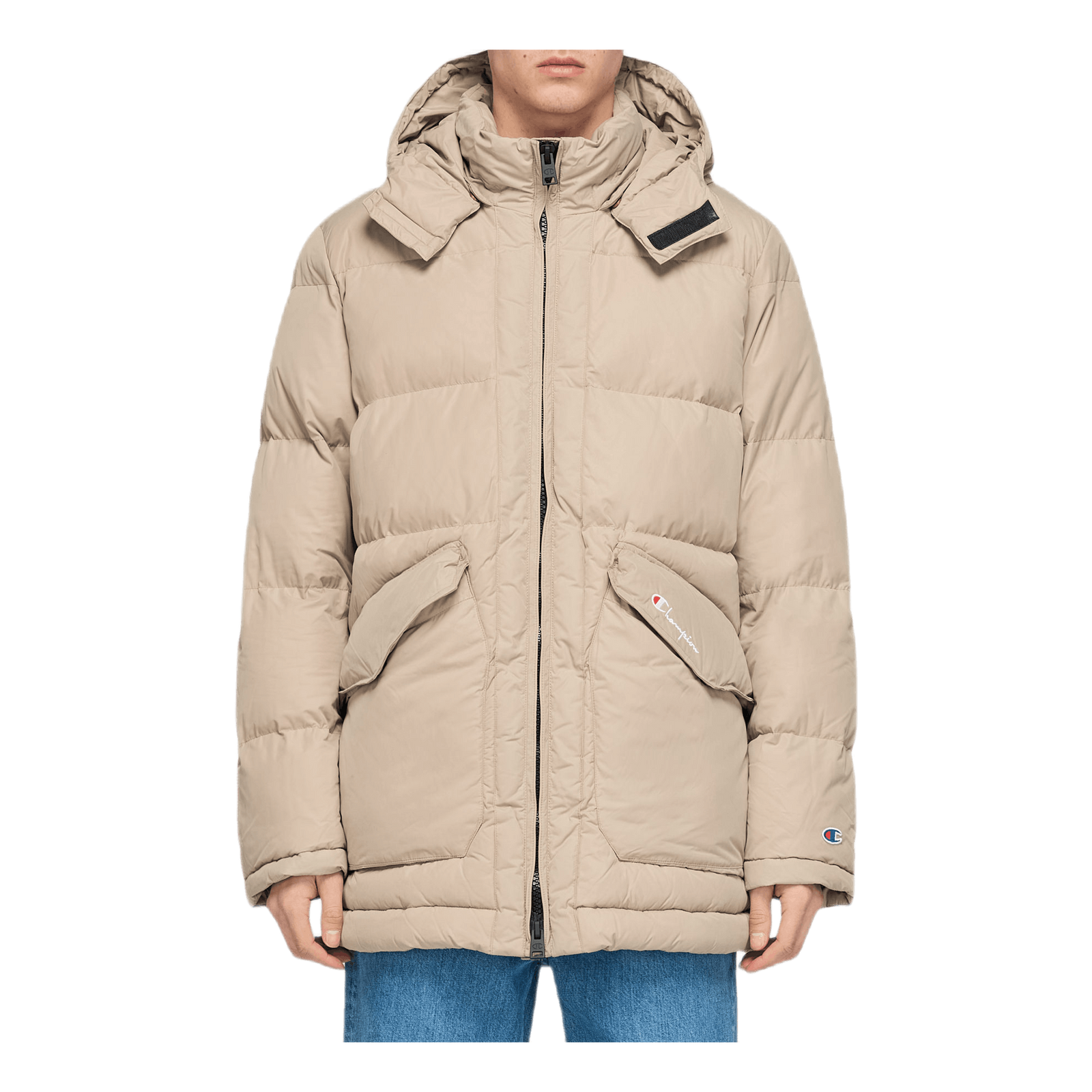 Long Hooded Puff Jacket Khaki