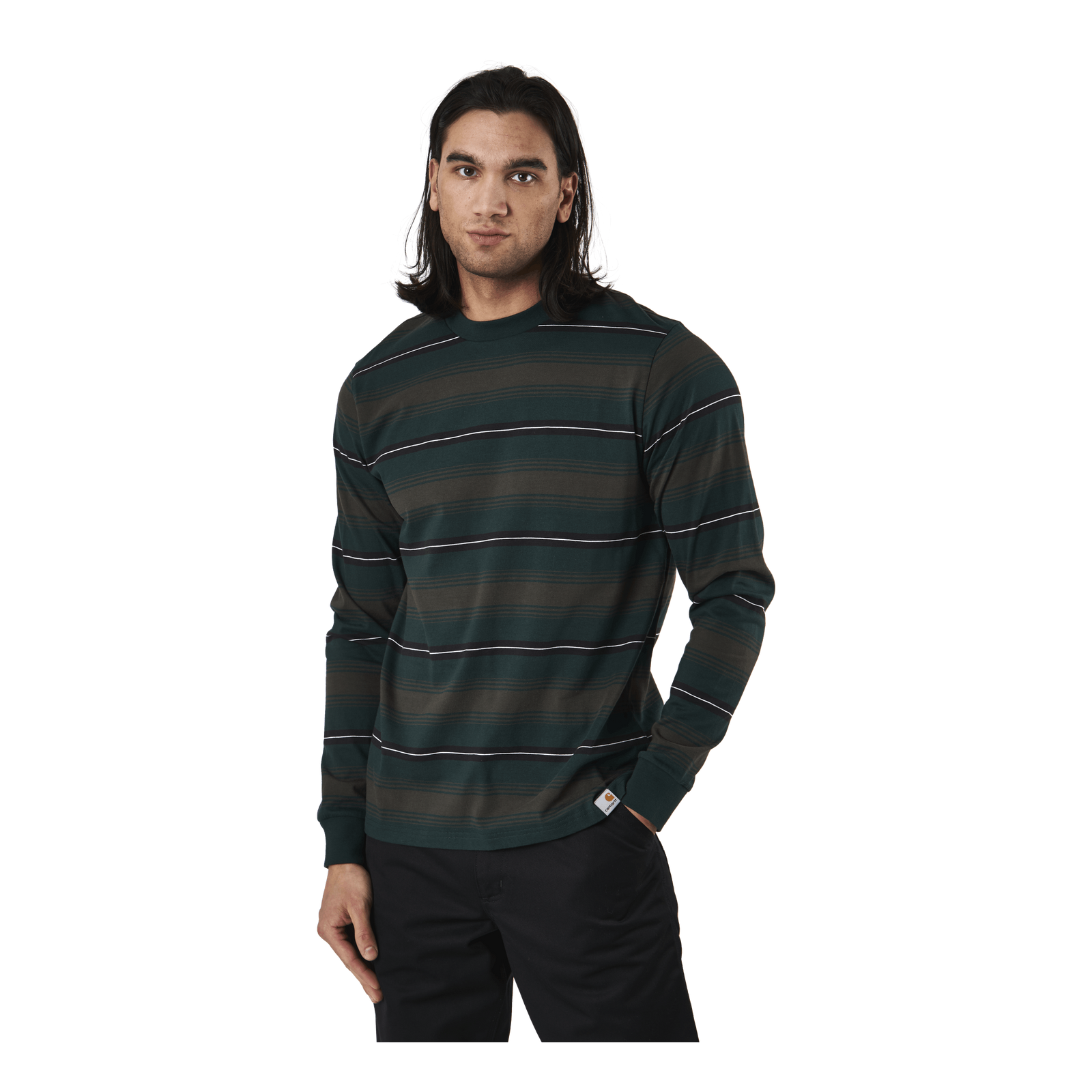 L/s Buren T-shirt Buren Stripe, Bottle Green