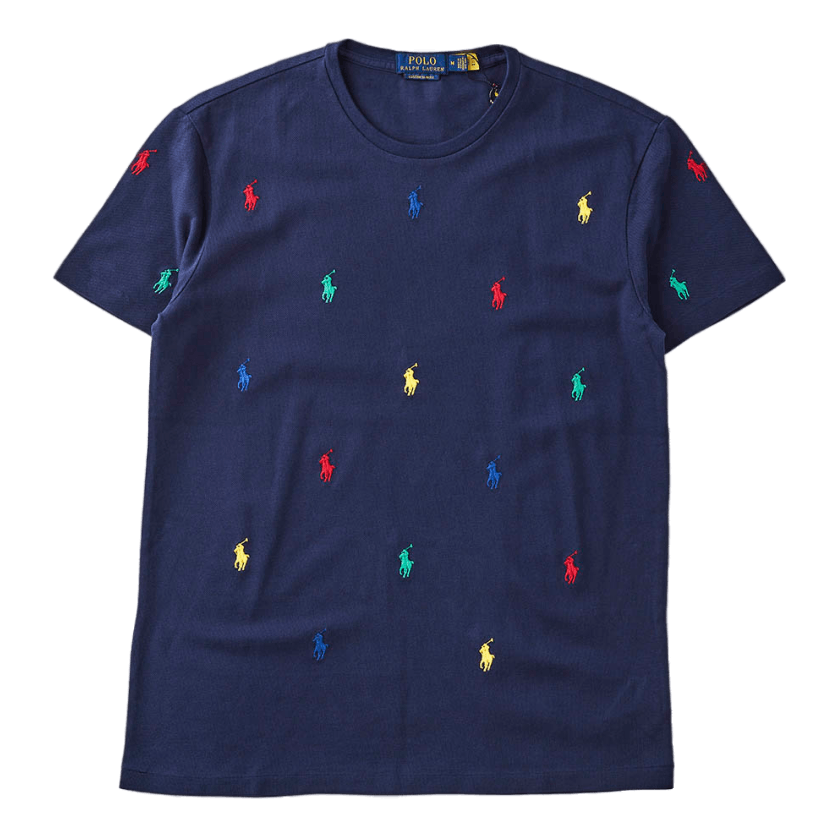 Custom Slim Fit Polo Pony Mesh T-Shirt Navy