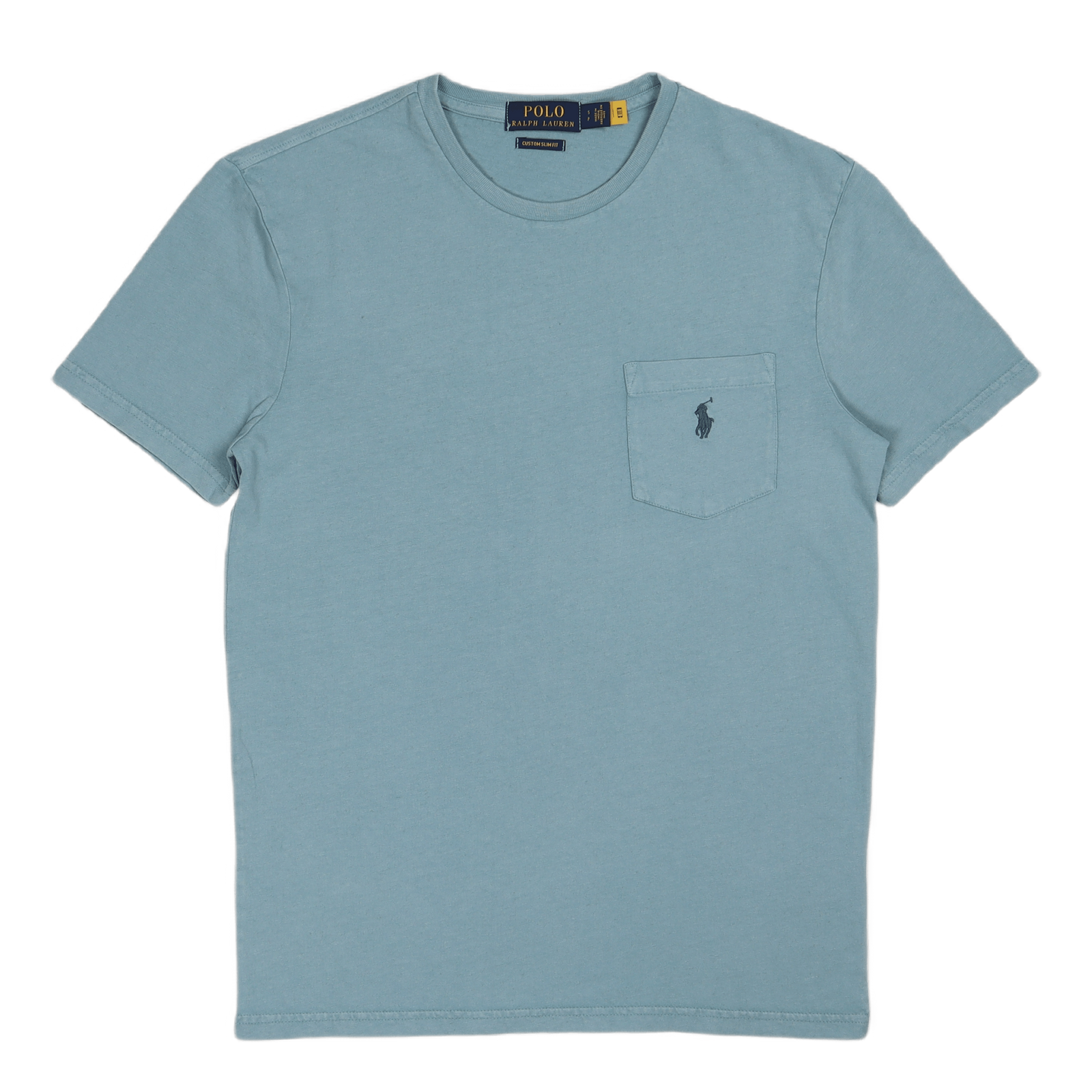 Custom Slim Cotton-Linen Pocket T-Shirt Blue Note