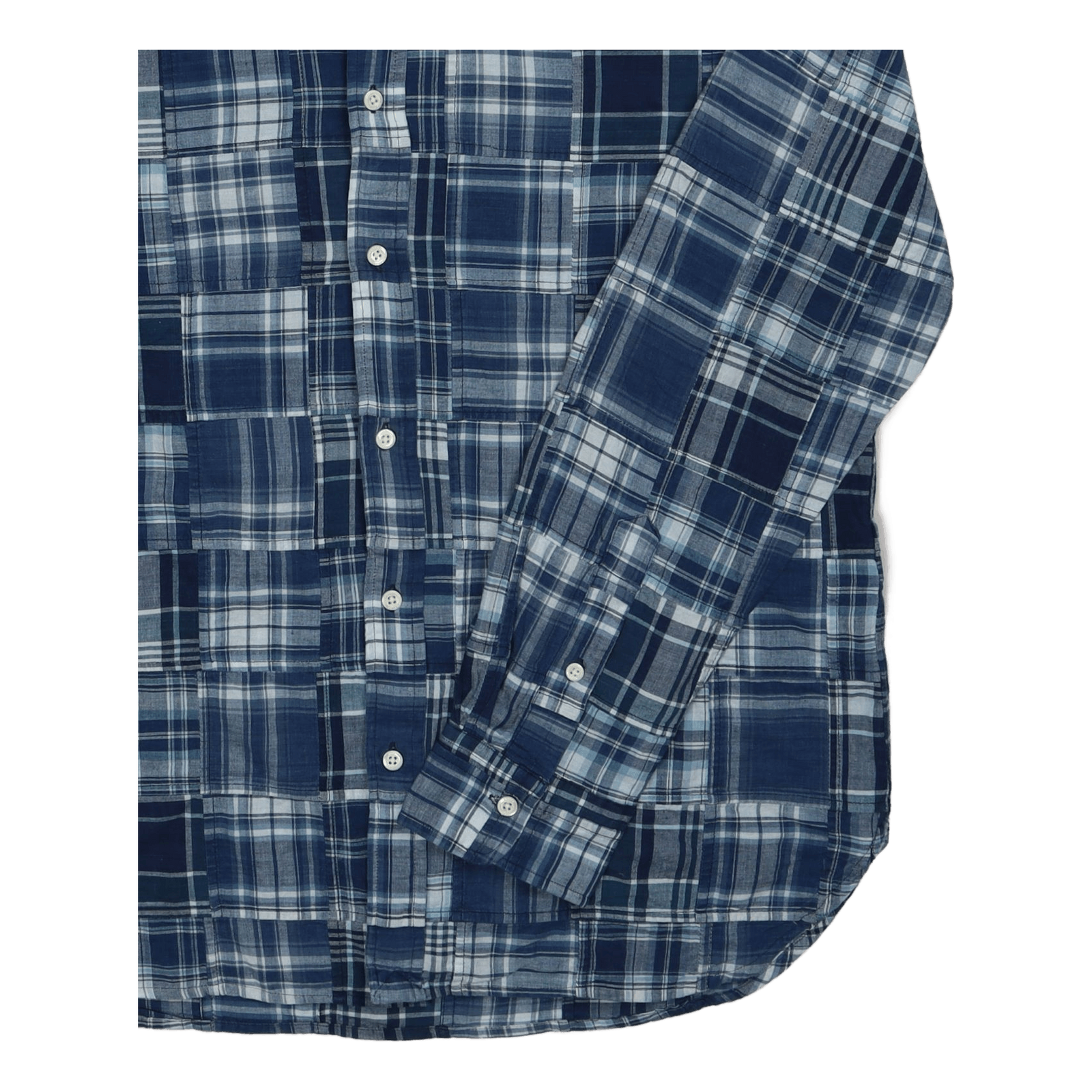 Custom Fit Indigo Patchwork Madras Shirt 5633 Blue Madras Patchwork