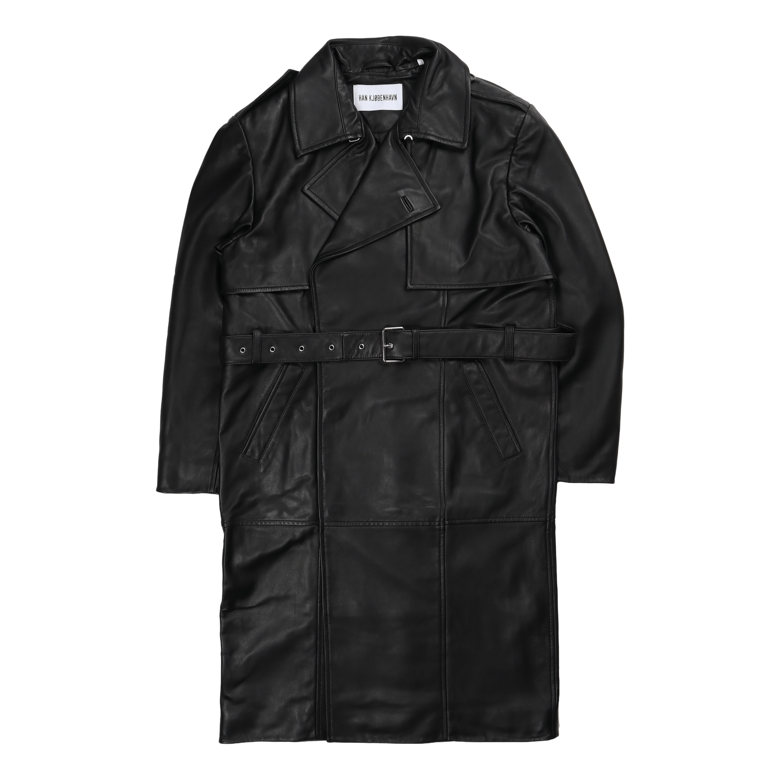 Slim Trench Coat Black Leather