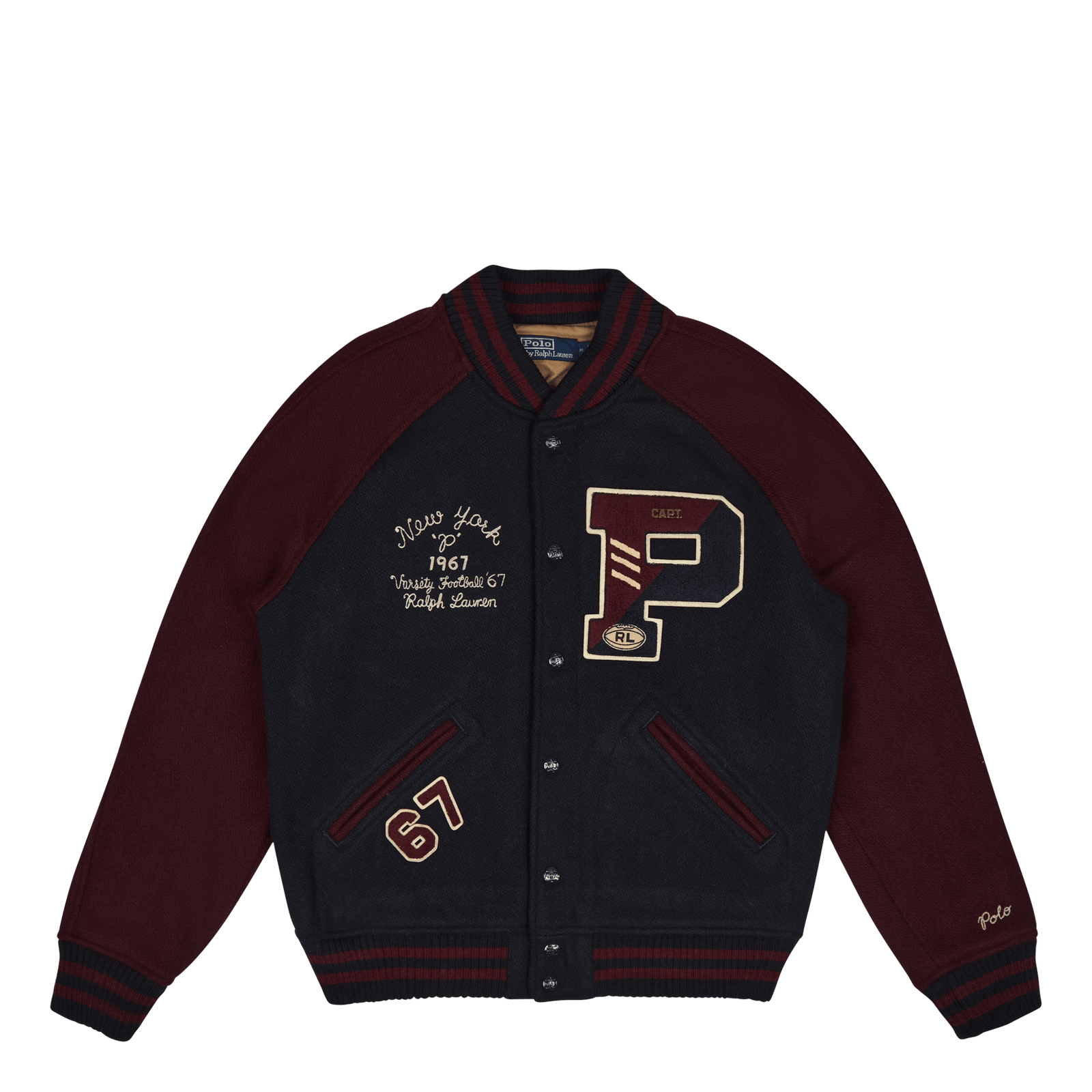 Wool-Blend Letterman Jacket Hunter Navy/Rich Ruby
