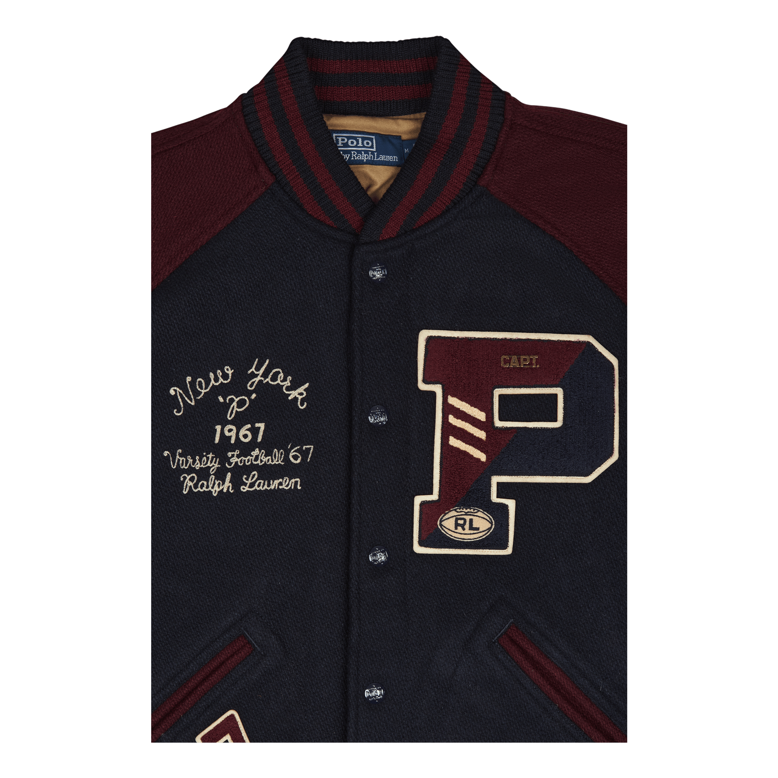 Wool-Blend Letterman Jacket Hunter Navy/Rich Ruby