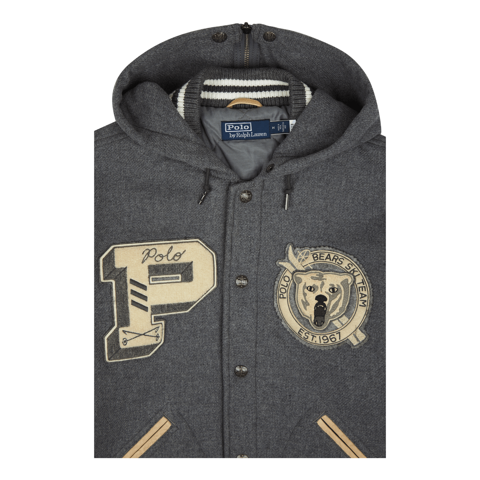 Letterman Wool Hooded Jacket Grey Heather