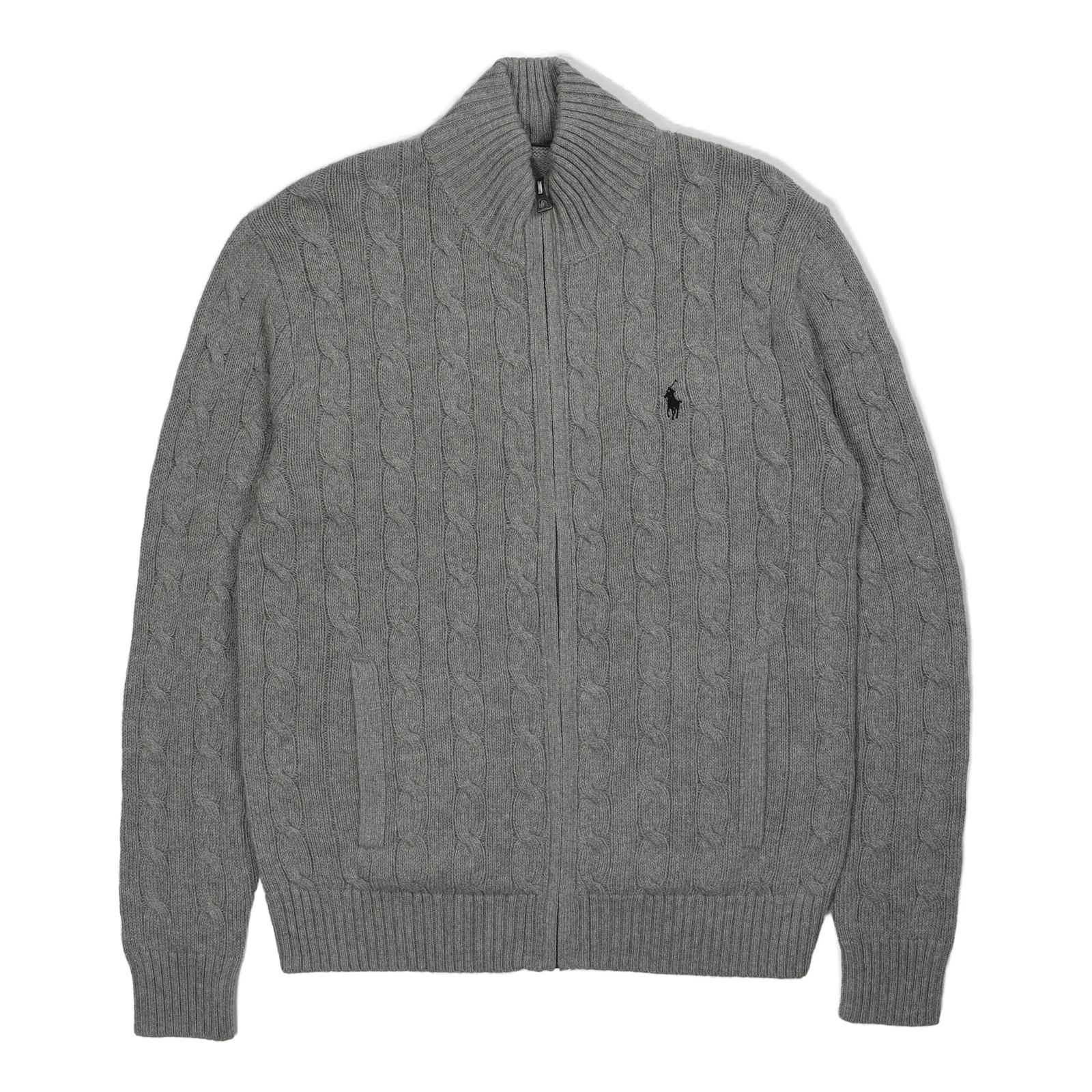 Cable-Knit Cotton Full-Zip Sweater Fawn Grey Heather