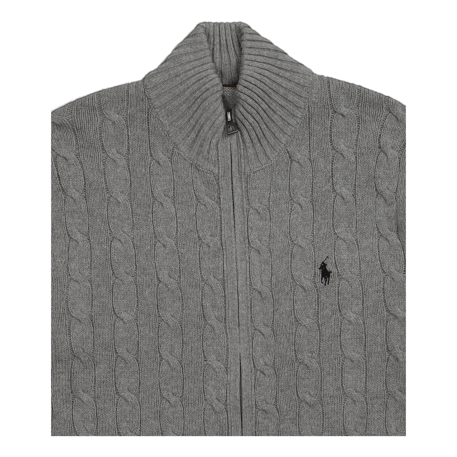 Cable-Knit Cotton Full-Zip Sweater Fawn Grey Heather