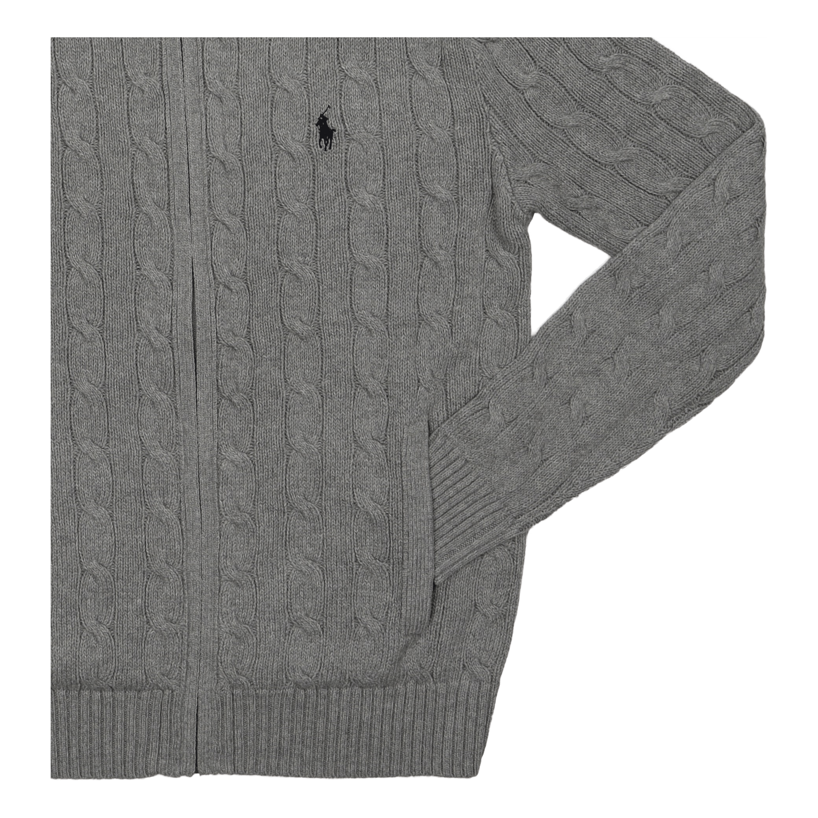 Cable-Knit Cotton Full-Zip Sweater Fawn Grey Heather