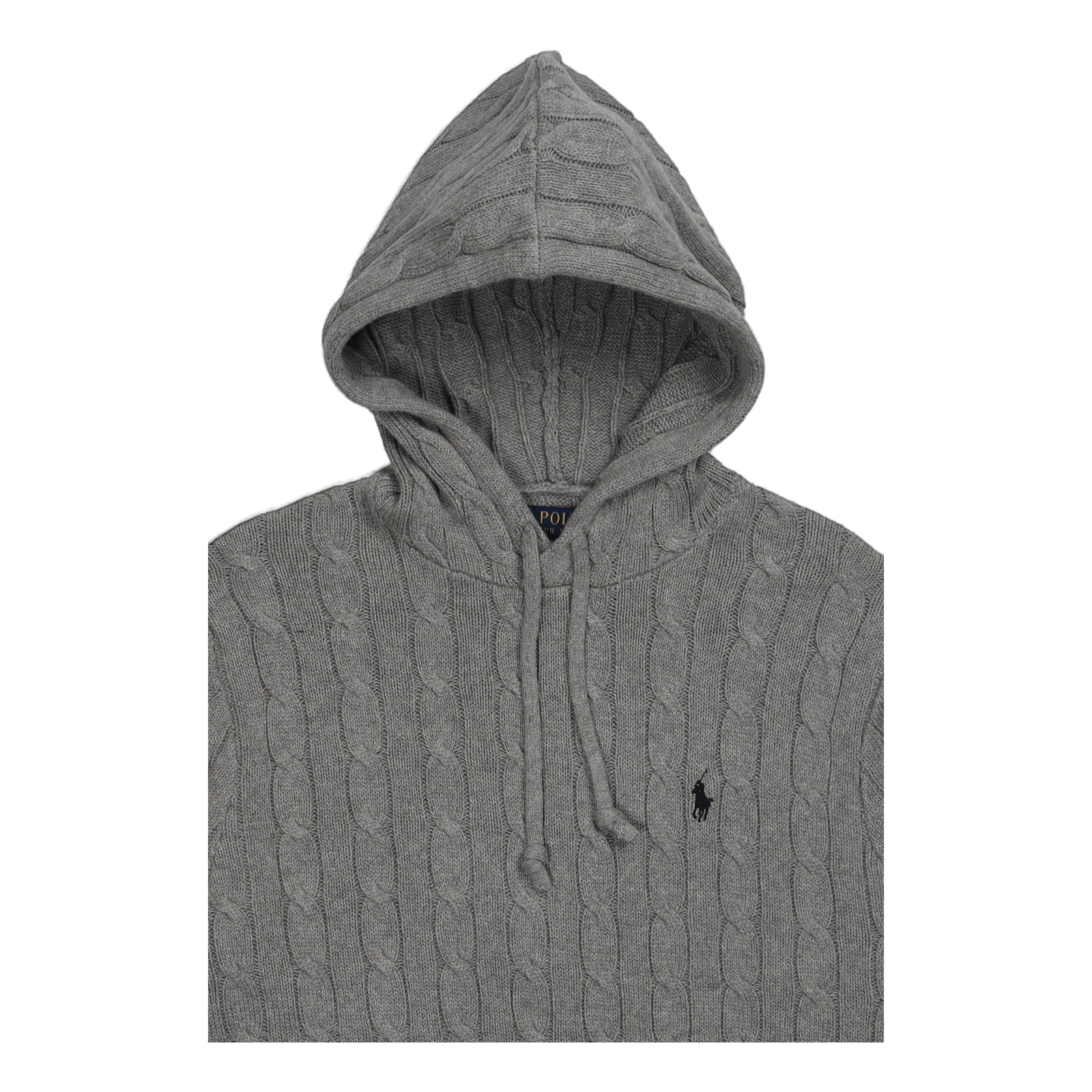 Cable-Knit Cotton Hooded Sweater Fawn Grey Heather
