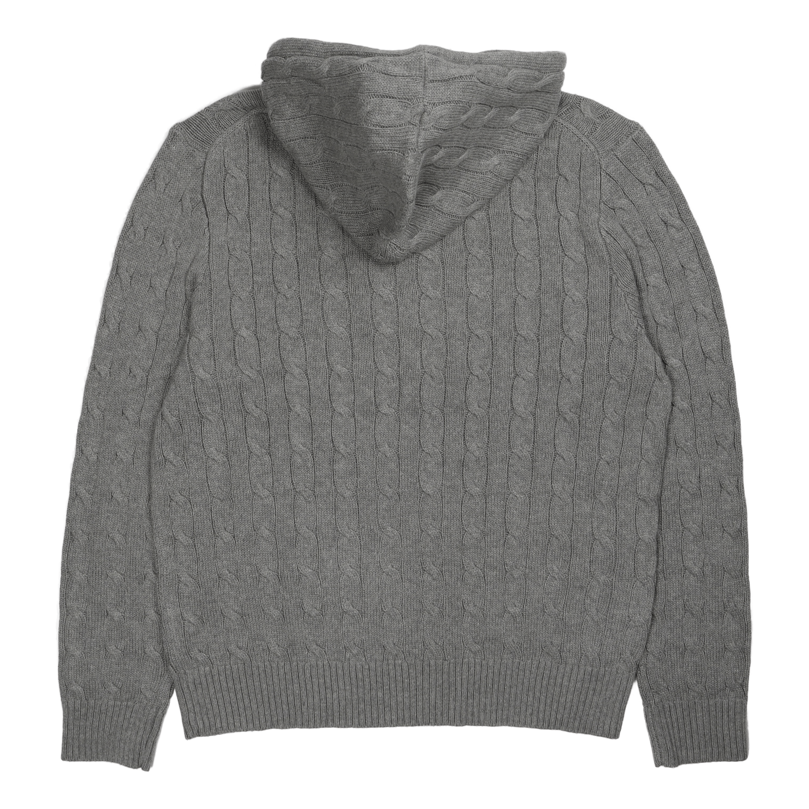 Cable-Knit Cotton Hooded Sweater Fawn Grey Heather