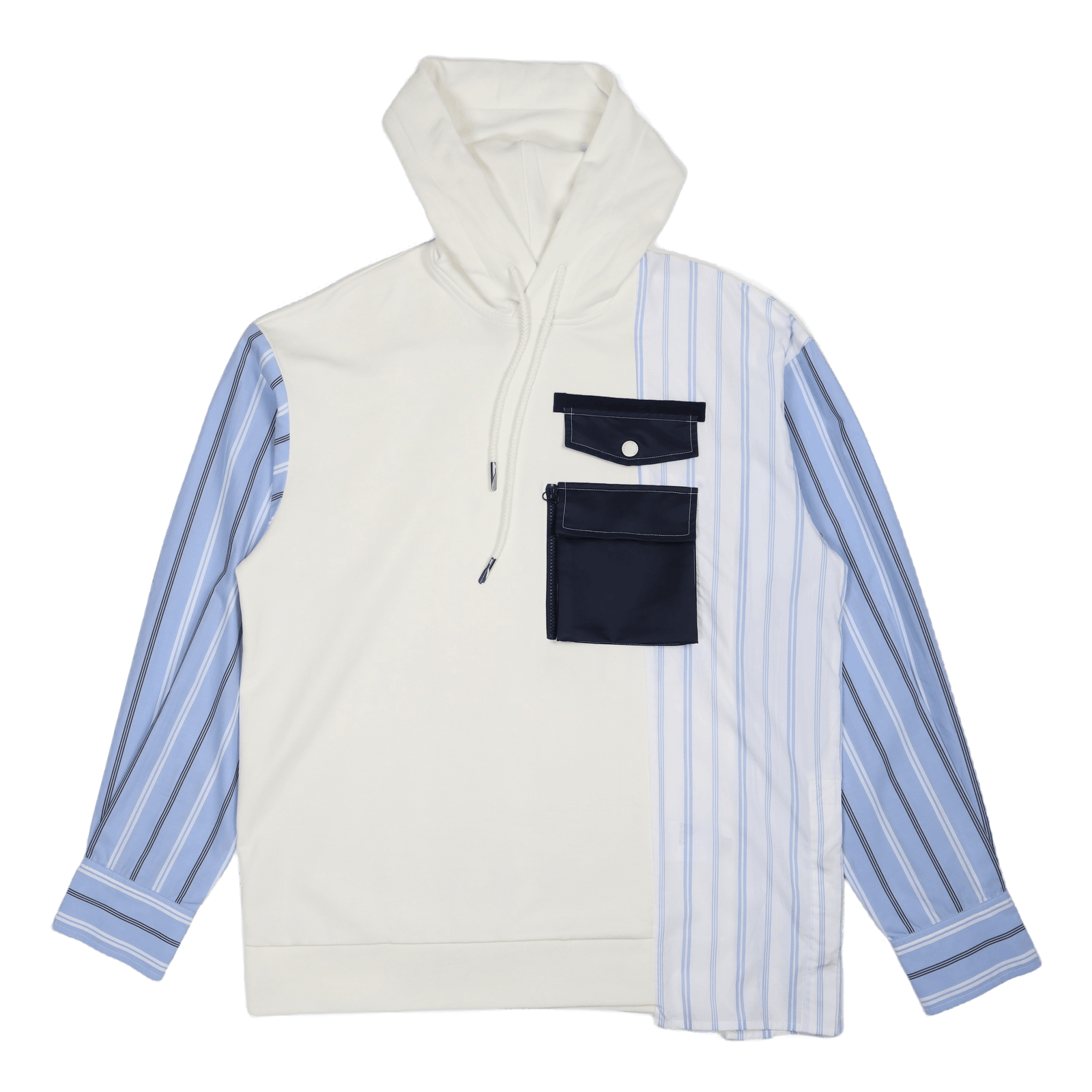 Jersey Shirting Panelled Hoodi White