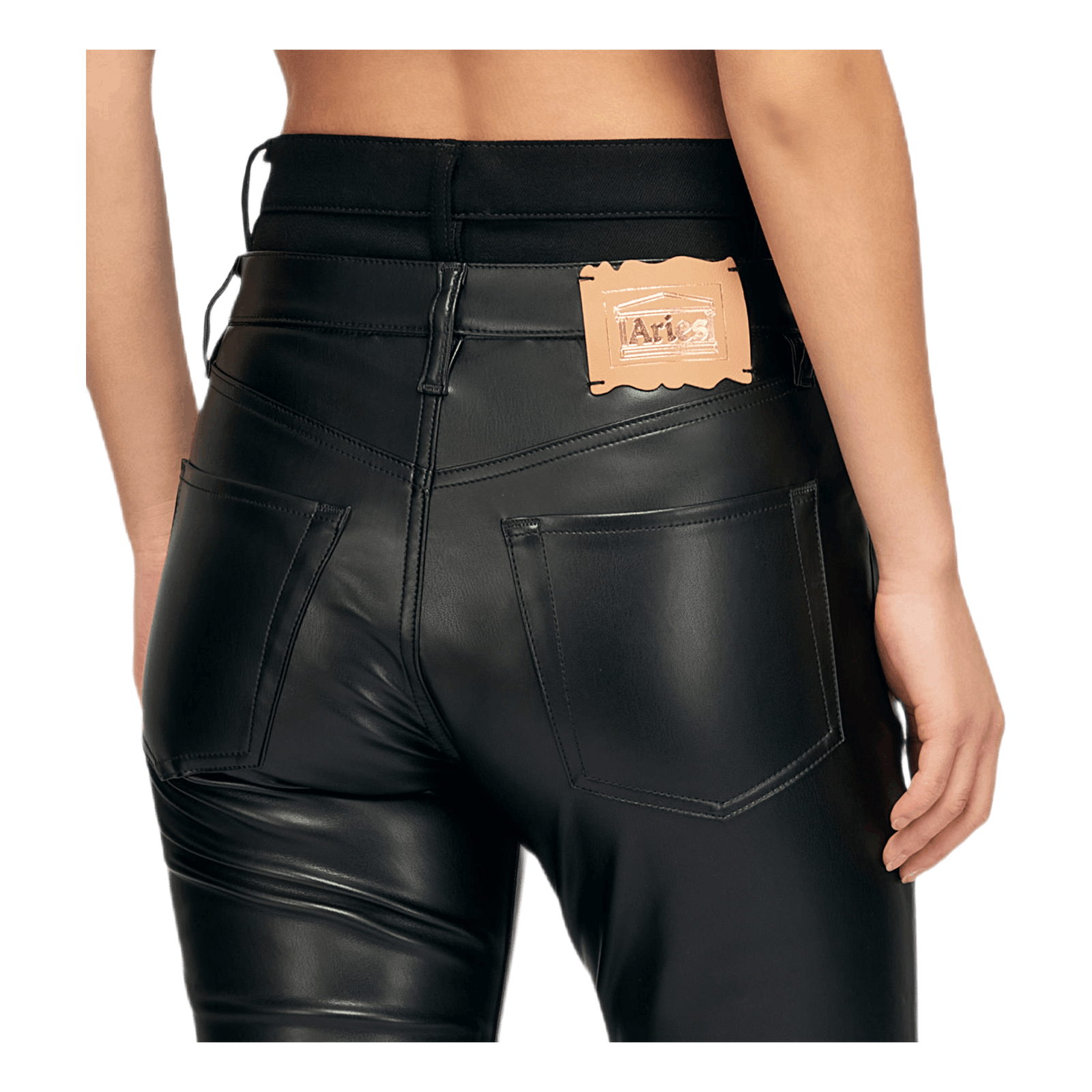 Double Waisted Leather Jeans Black