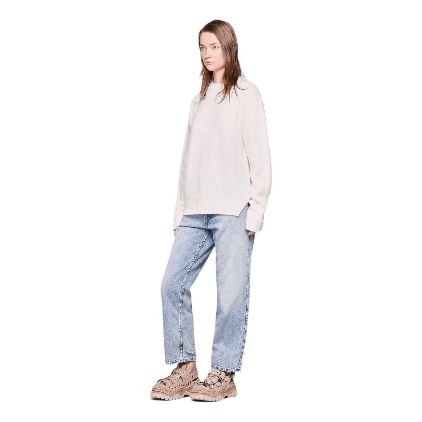 Brushed Alpaca Open Sweater White