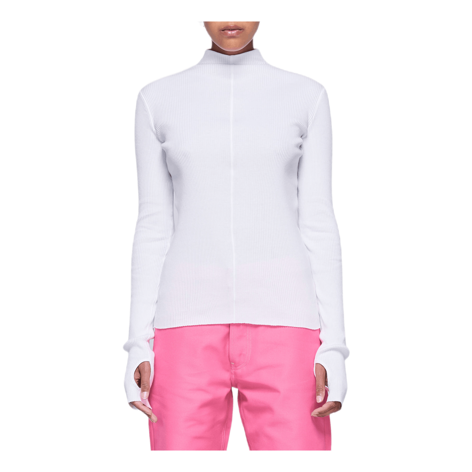 High Neck Rib Top White