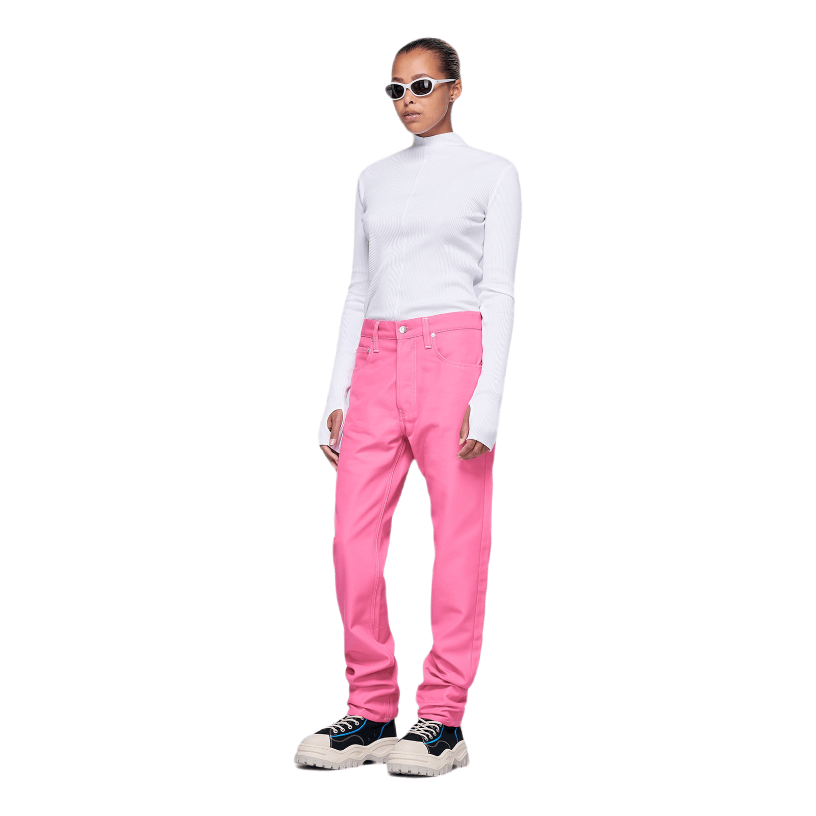 High Neck Rib Top White