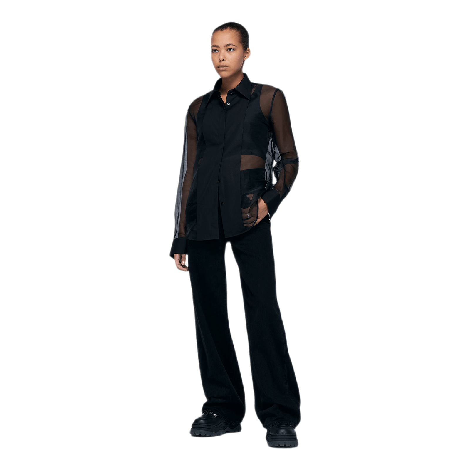 Sheer Tux Shirt Black