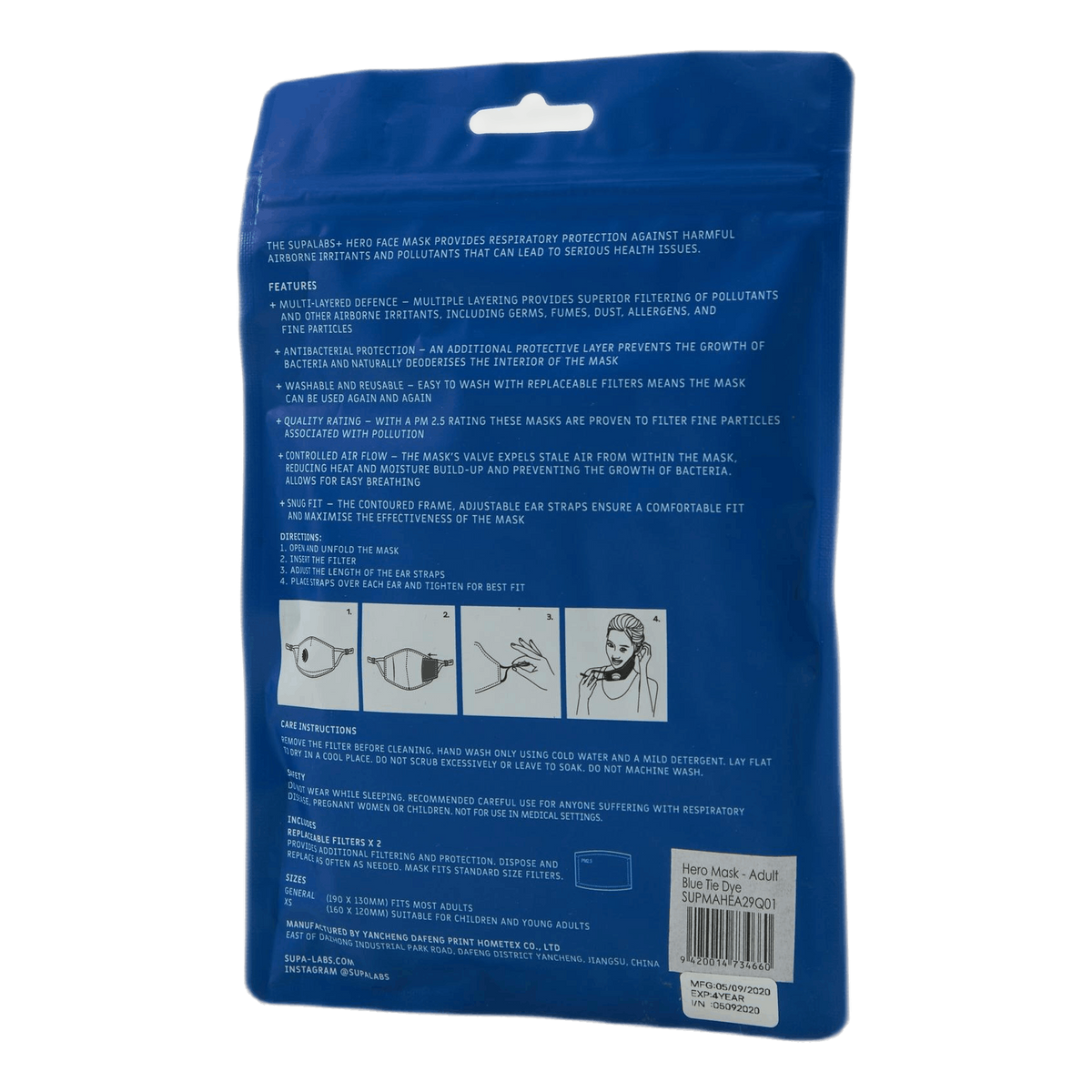 Li Adult Hero Mask Blue Tie Dy Blue Tie Dye