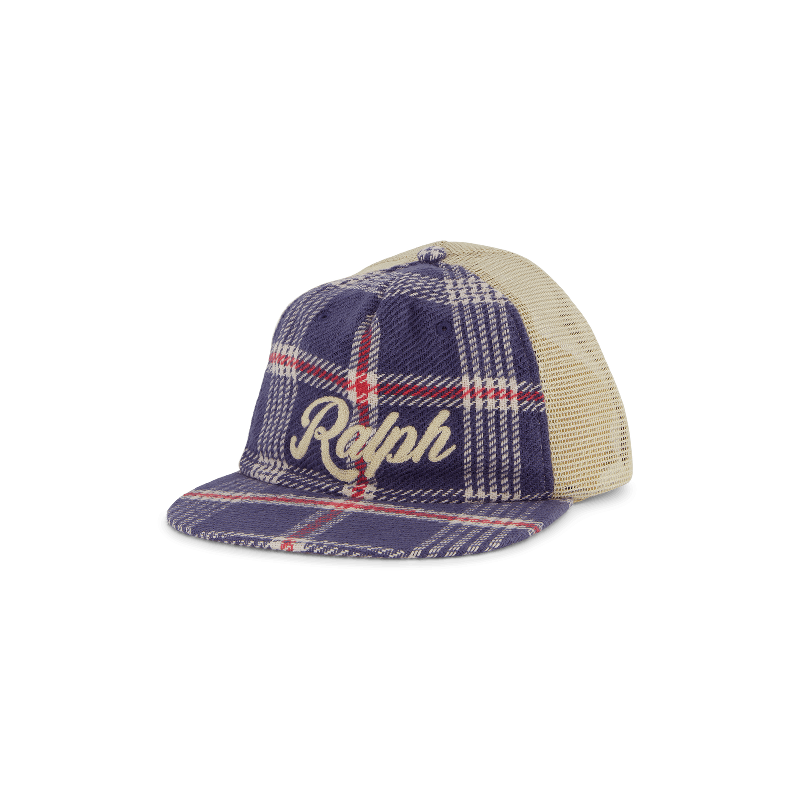 Embroidered Plaid Trucker Cap Navy/Off White Multi