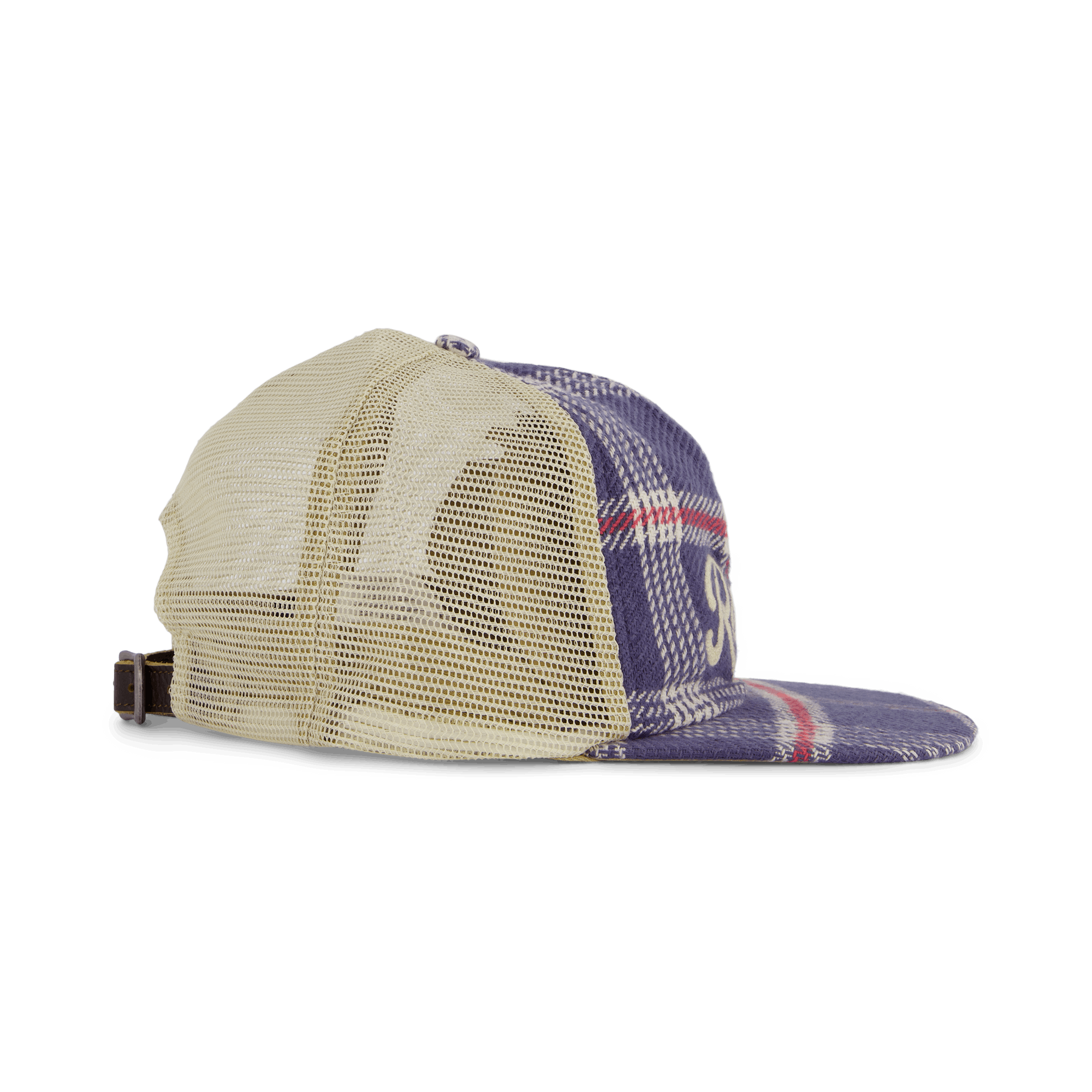 Embroidered Plaid Trucker Cap Navy/Off White Multi