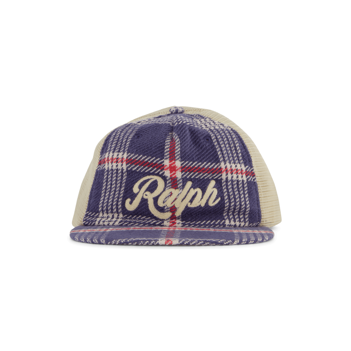 Embroidered Plaid Trucker Cap Navy/Off White Multi