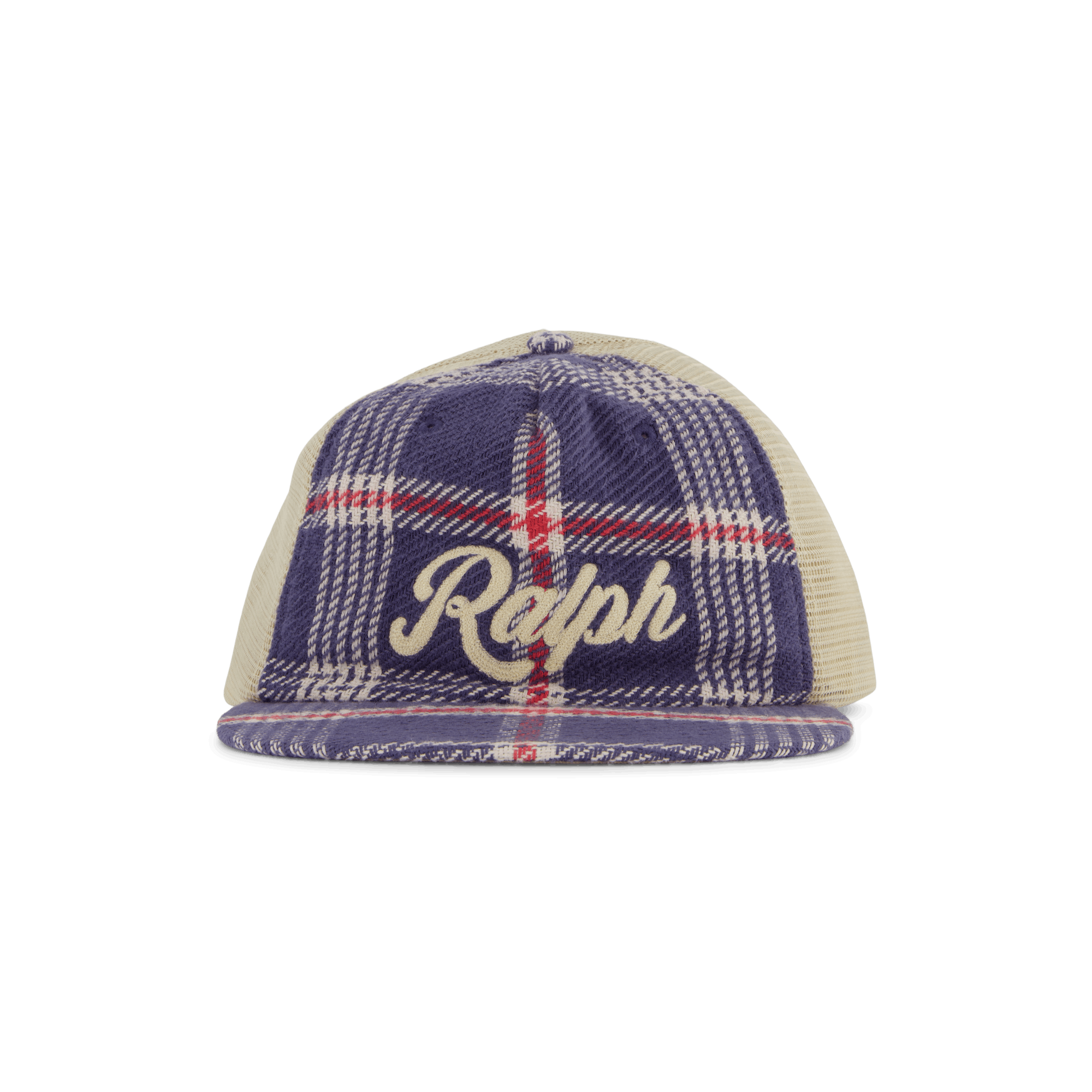 Embroidered Plaid Trucker Cap Navy/Off White Multi