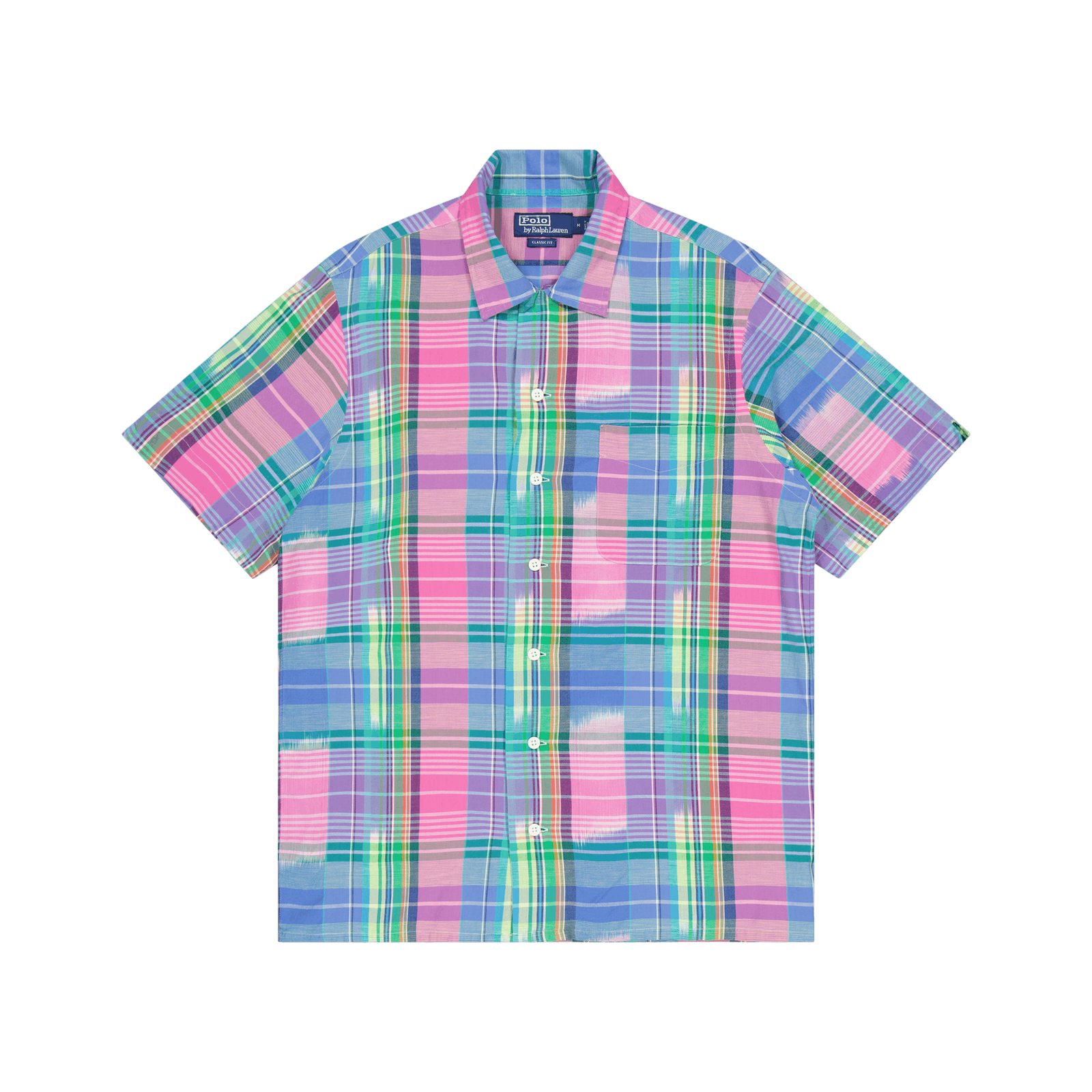 Classic Fit Cotton Madras Camp Shirt Pink/Royal Multi