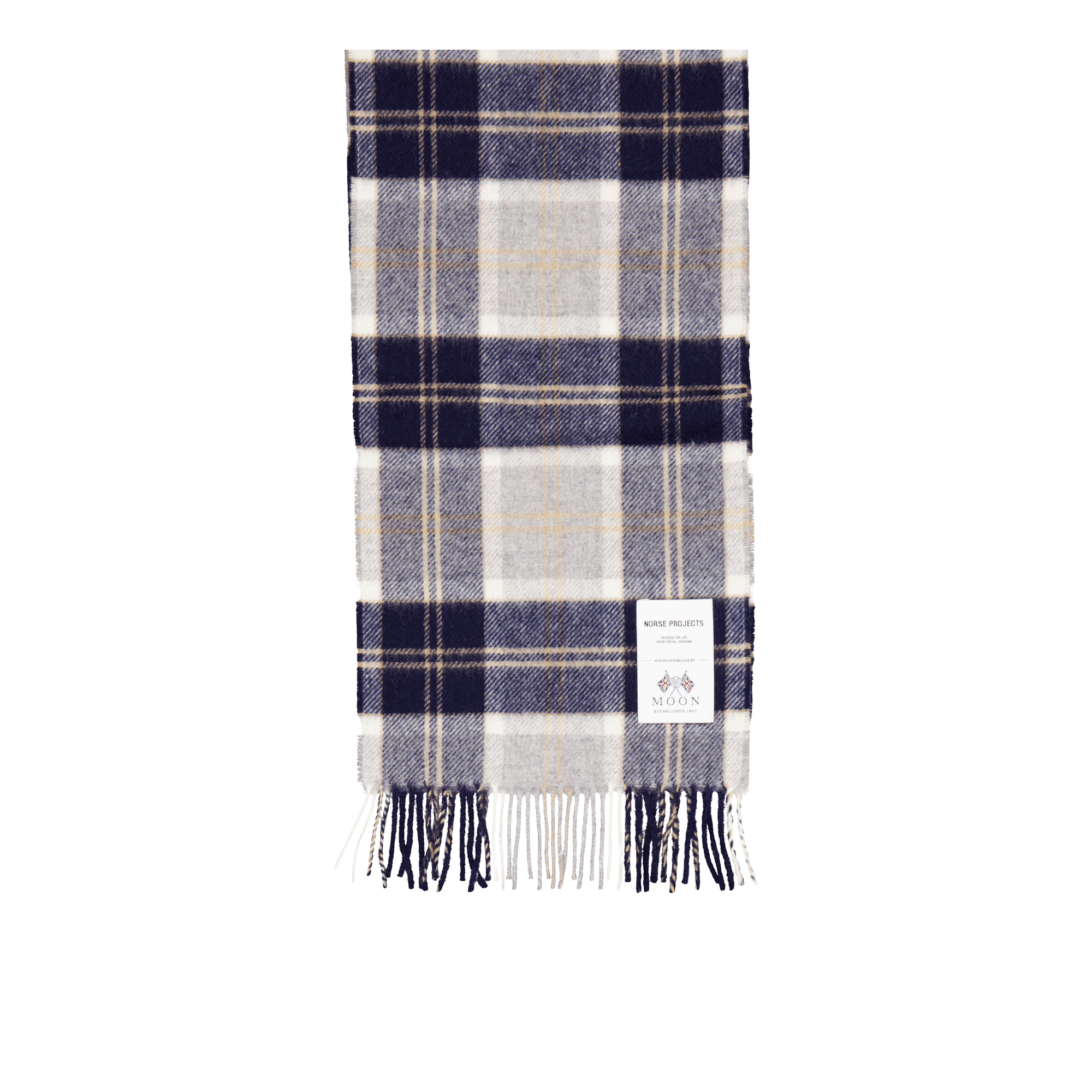 Moon Checked Lambswool Scarf Navy