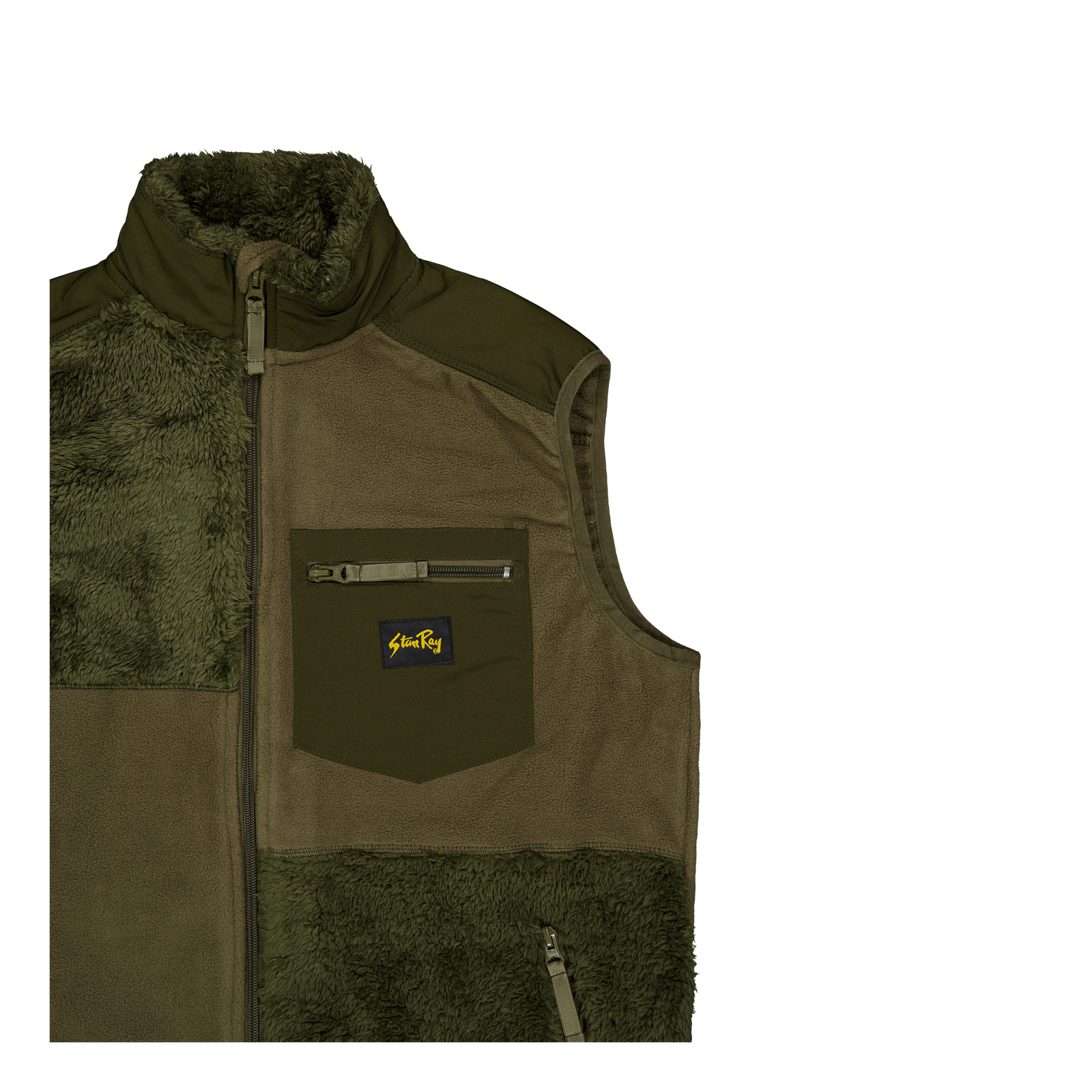 Patchwork Fleece Vest Olive