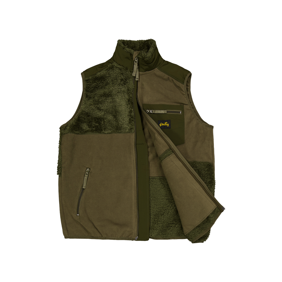 Patchwork Fleece Vest Olive